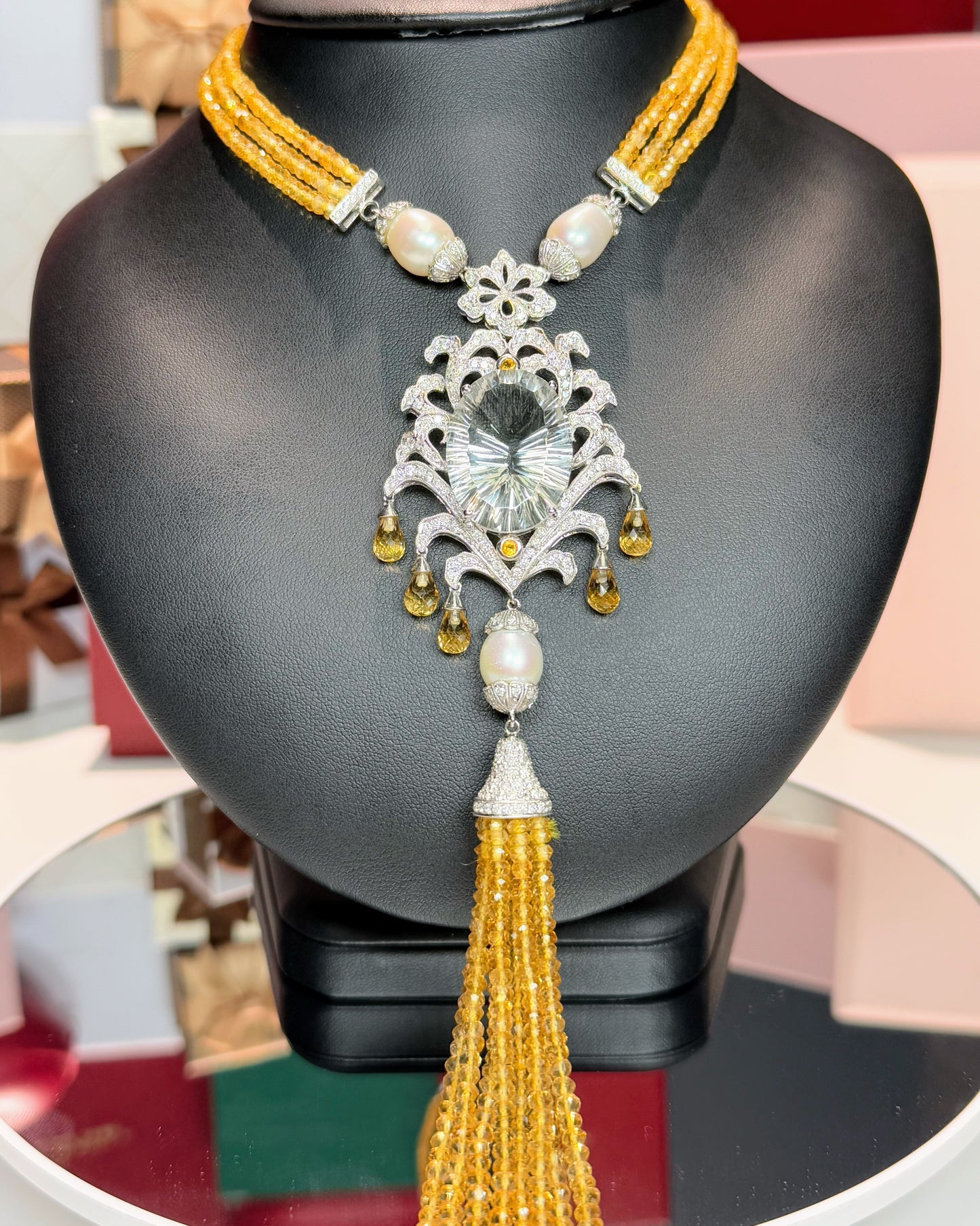 14k White Gold Citrine Tassel Necklace