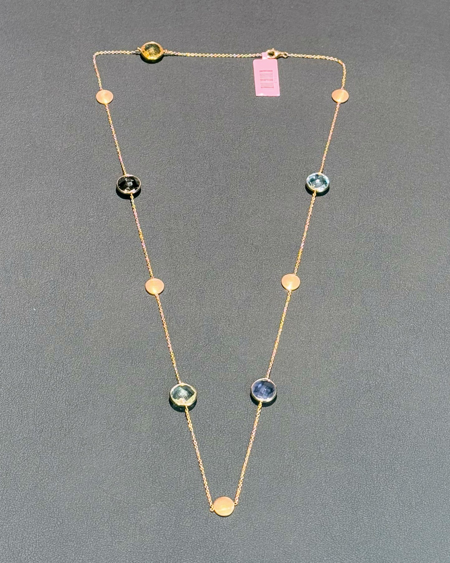 14k Rose Gold Assorted Colorstones Station Necklace