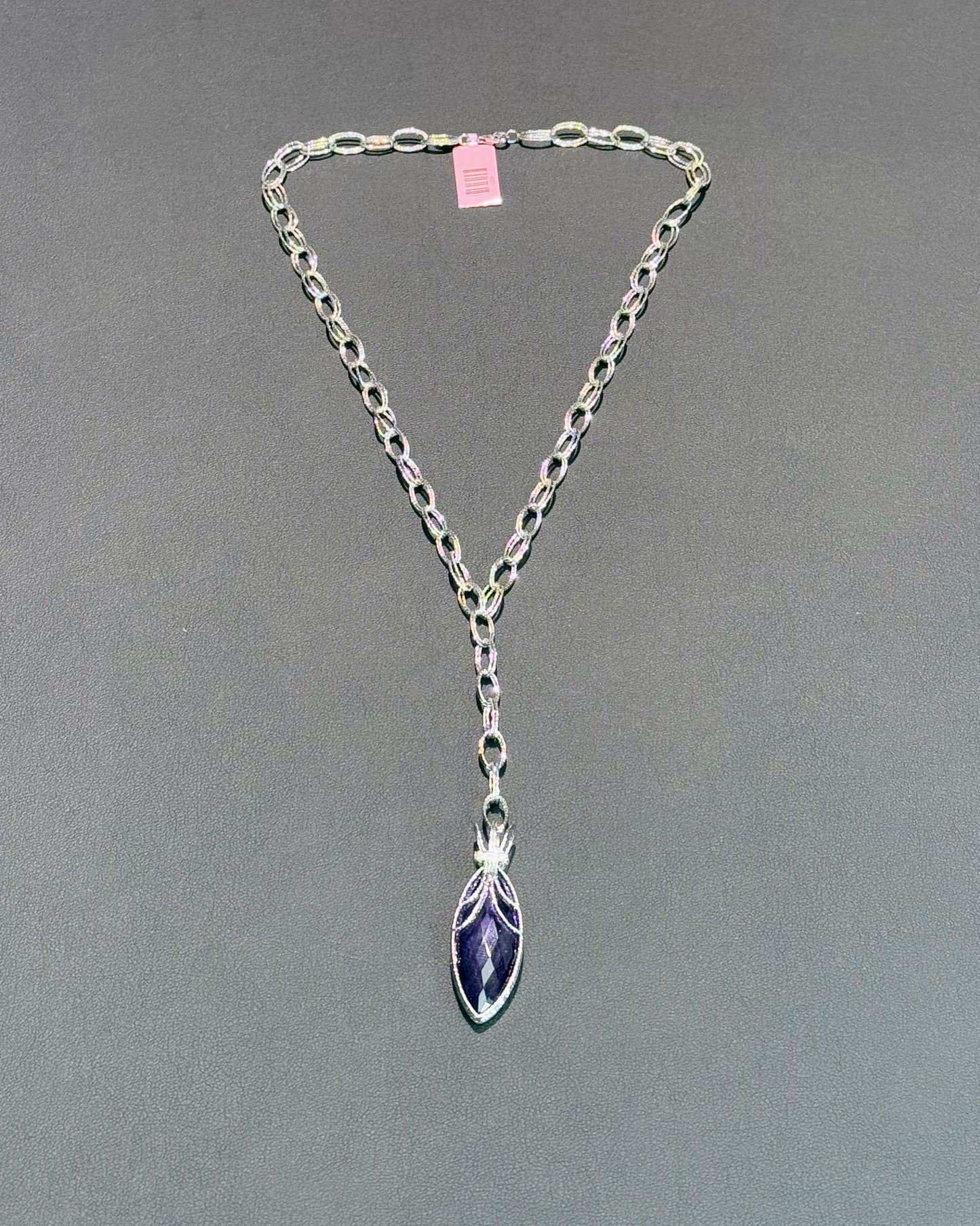 Amethyst Crown 14k White Gold Lariat Necklace