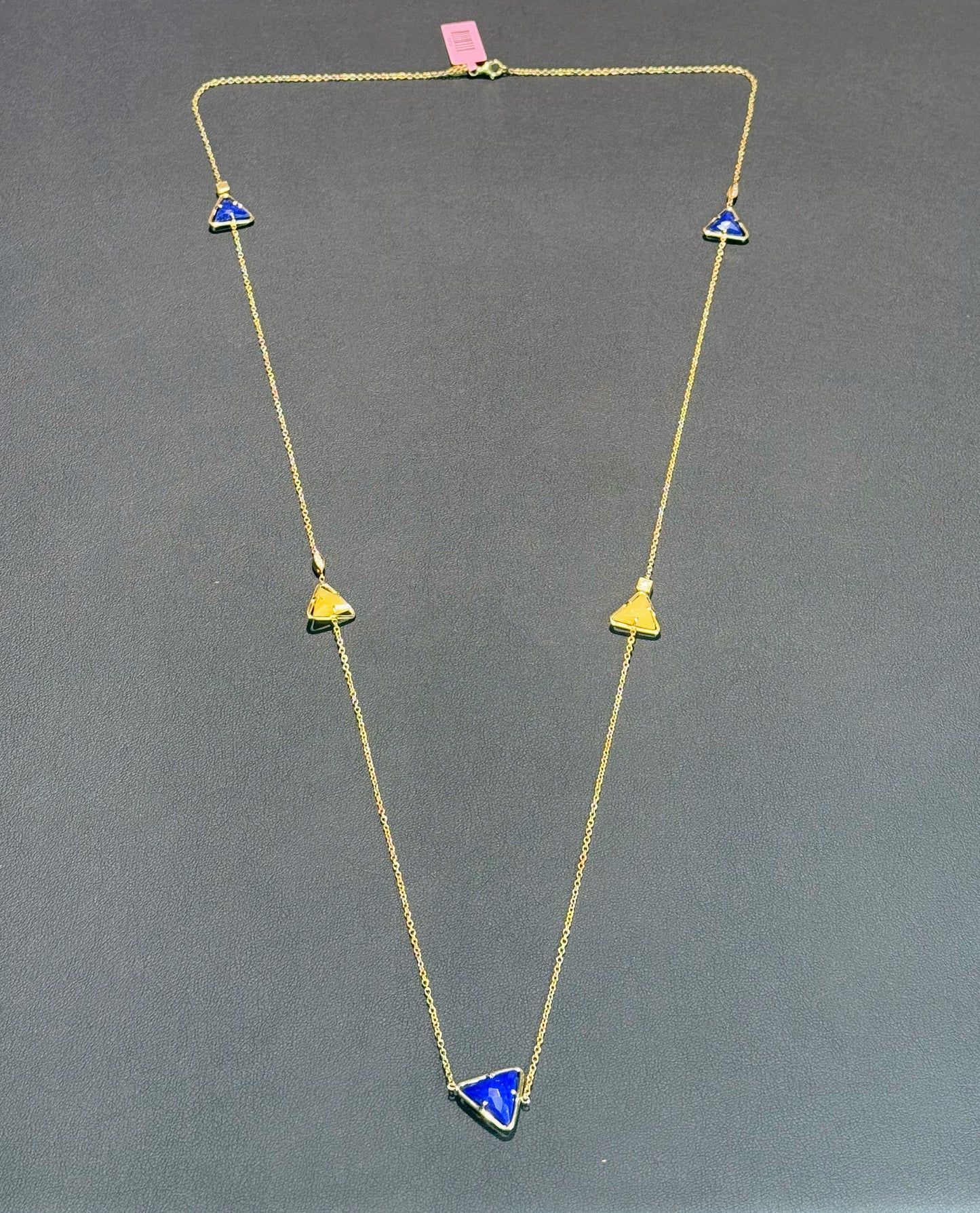 Triangle Lapis Lazuli 14k Yellow Gold Station Necklace