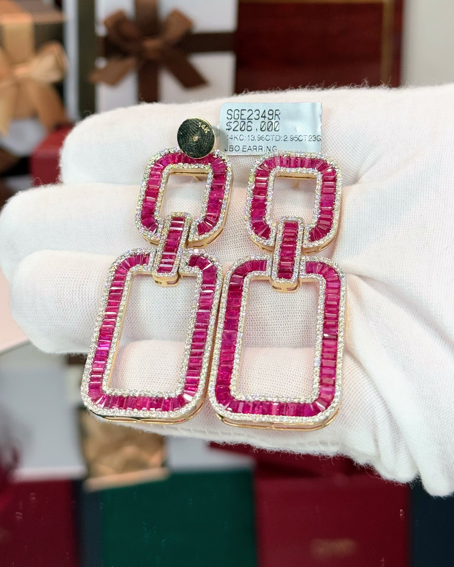 14k Yellow Gold Invisible Setting Ruby and Diamond Earrings