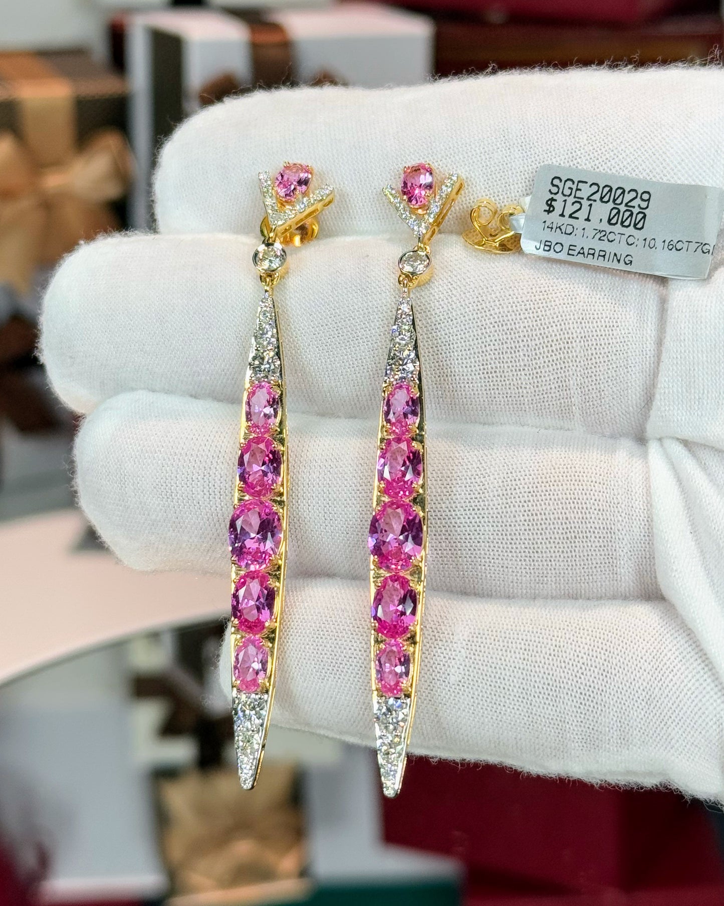 Pink Sapphire and Diamond 14k Yellow Gold Earrings