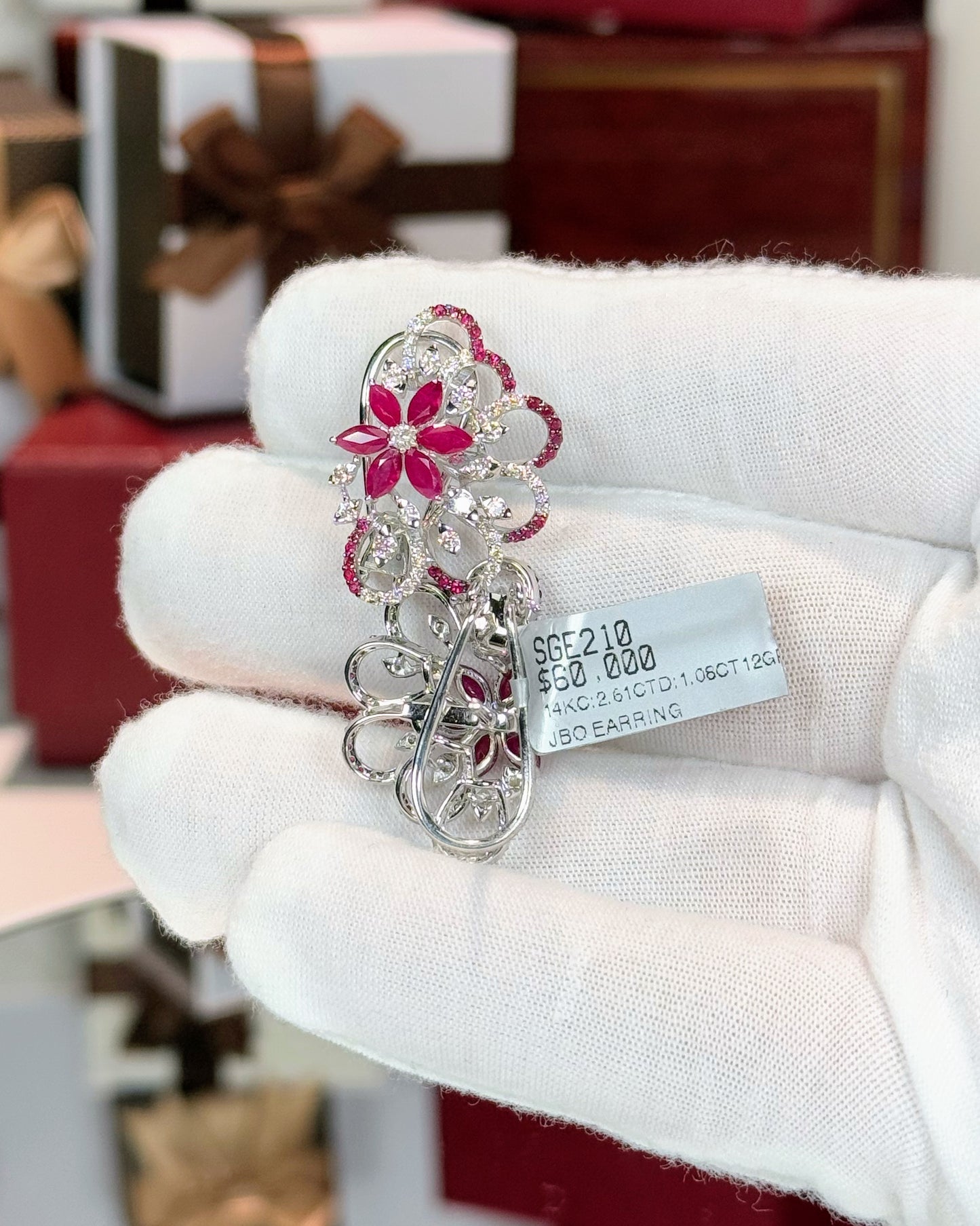 Diamond and Ruby 14k White Gold Earrings