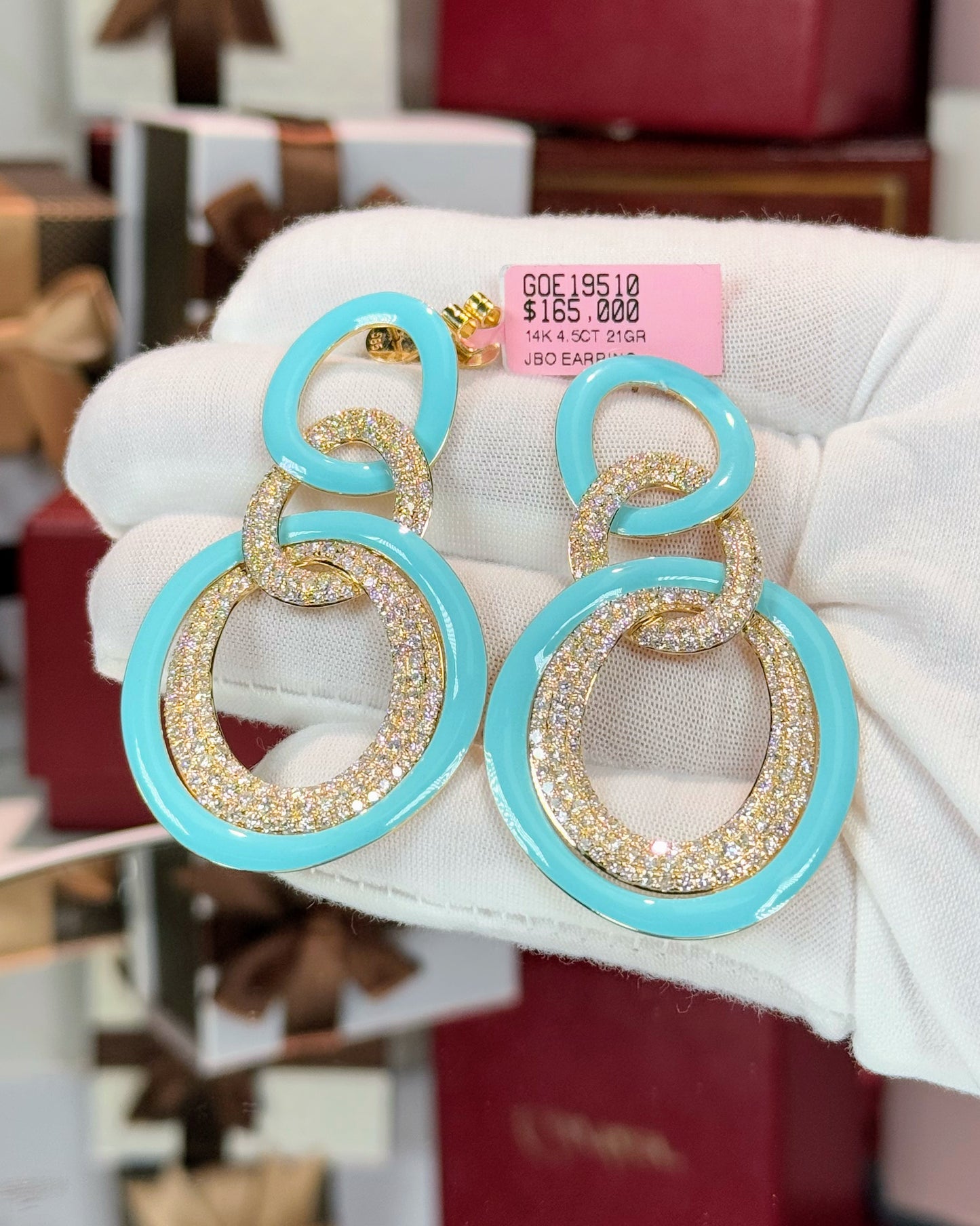 14k White Gold Diamond Enamel Earrings