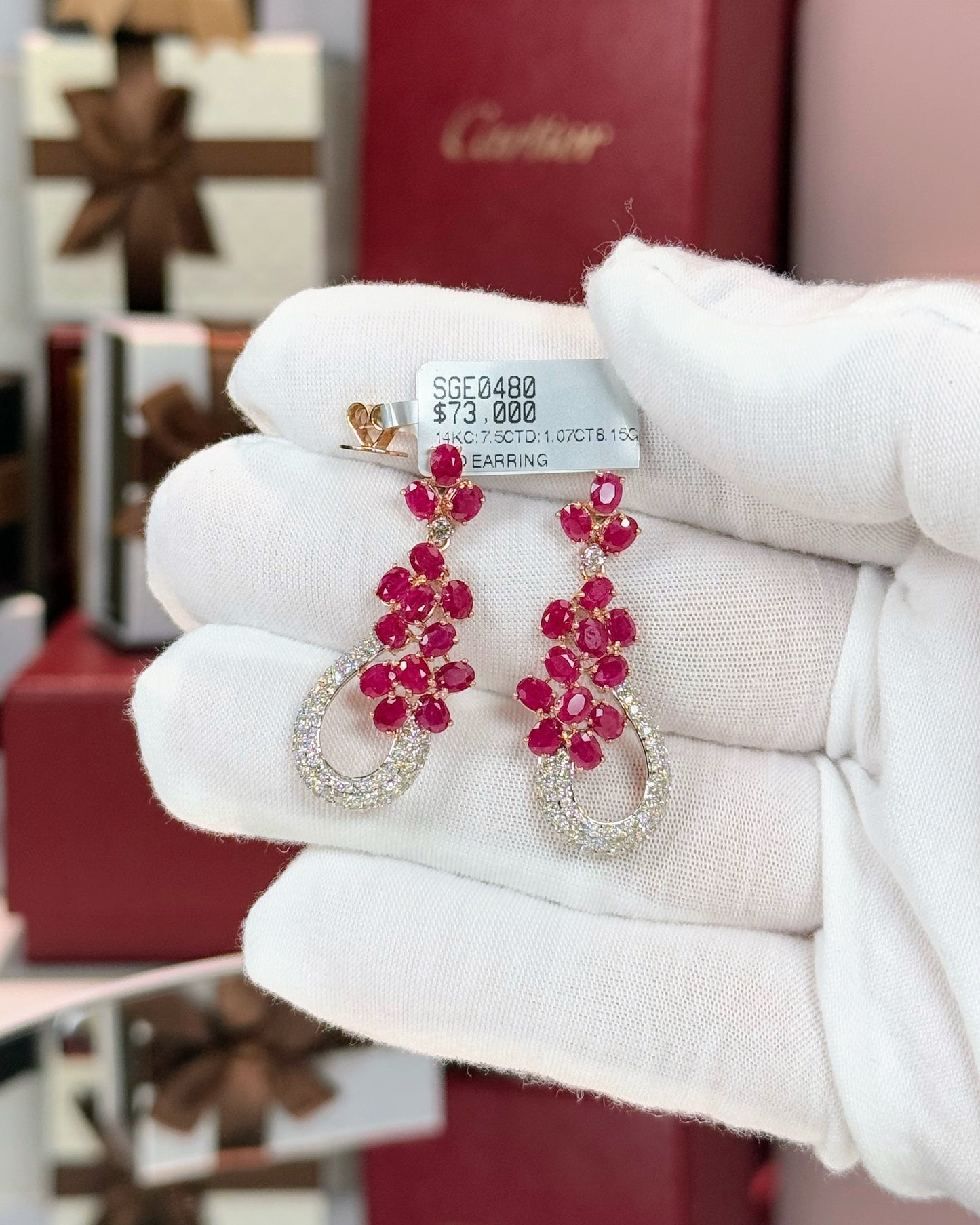 Floral Ruby and Diamond 14k Rose Gold Earrings