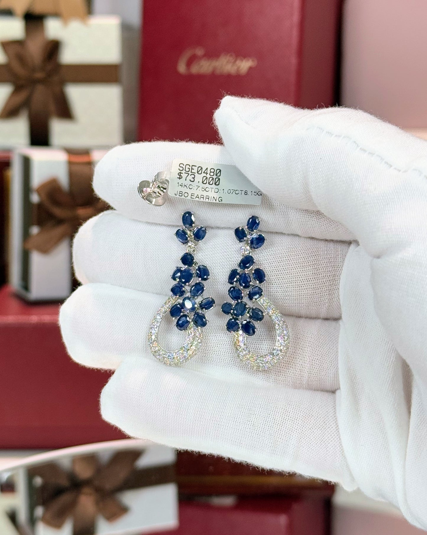 Floral Sapphire and Diamond 14k White Gold Earrings