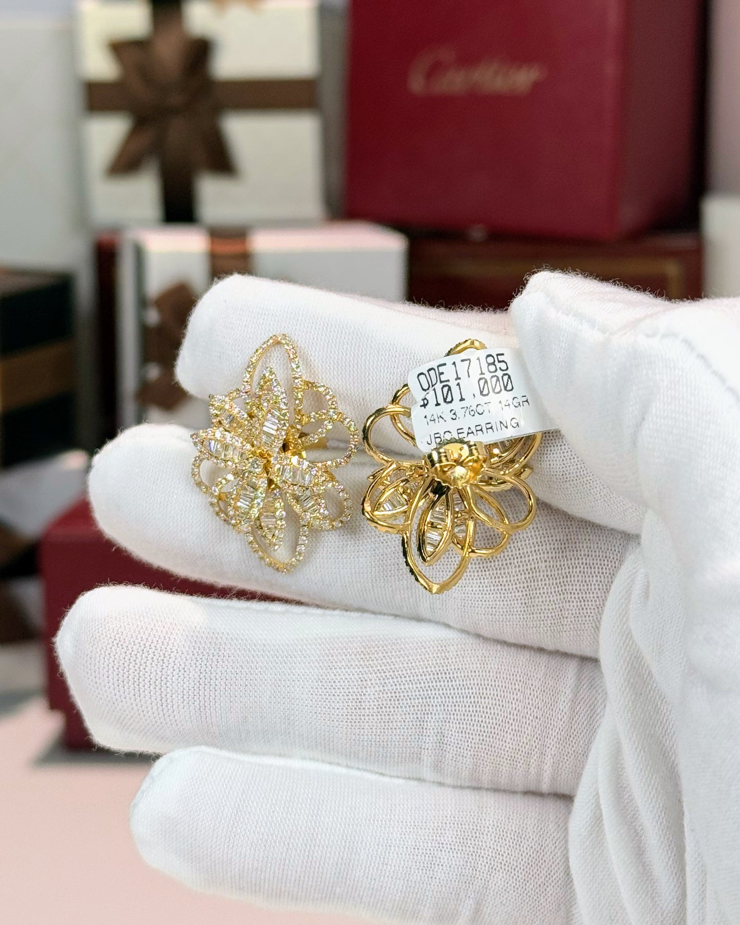 14k Yellow Gold Diamond Flower Earrings