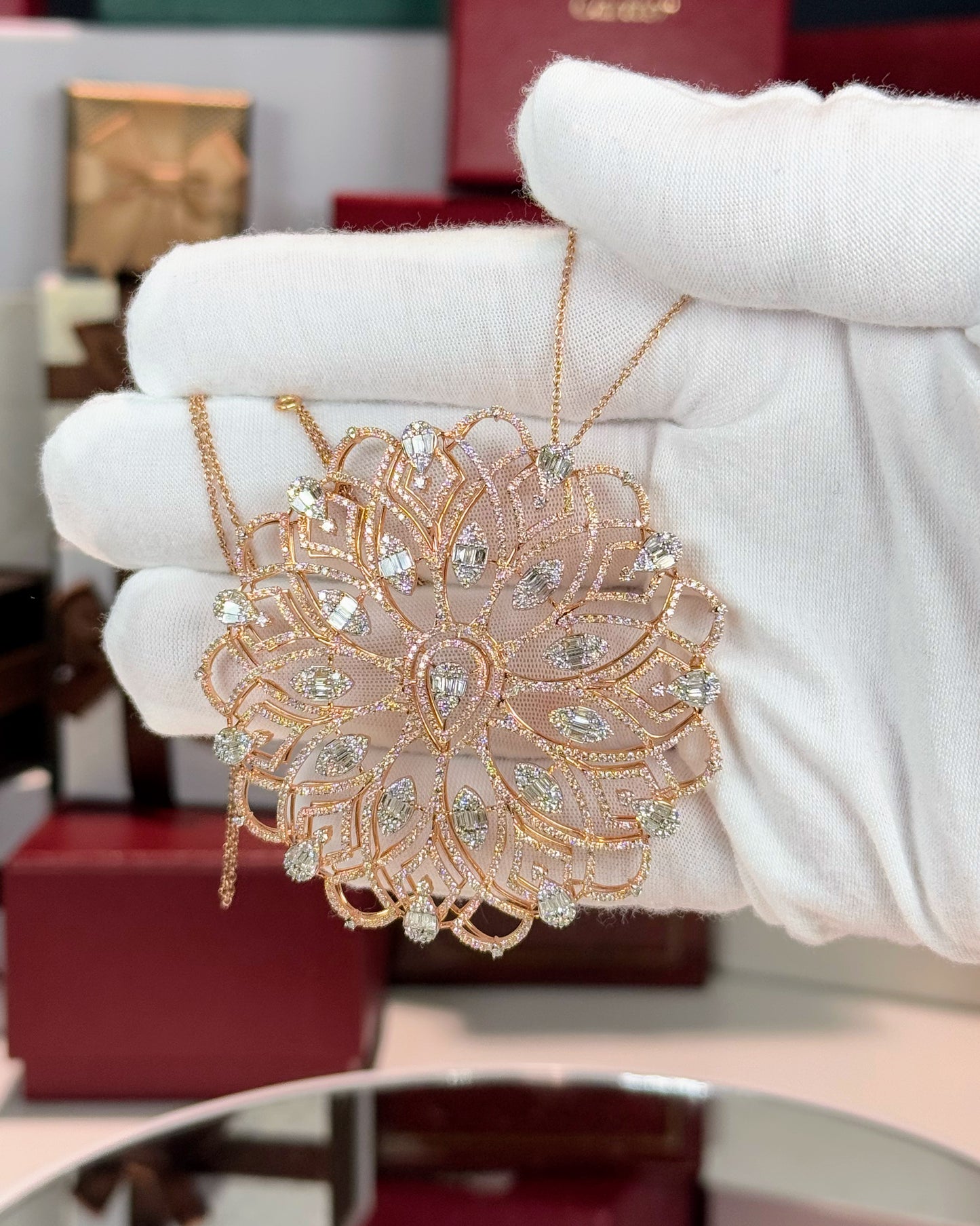 14k Rose Gold Filigree Diamond Pendant Necklace
