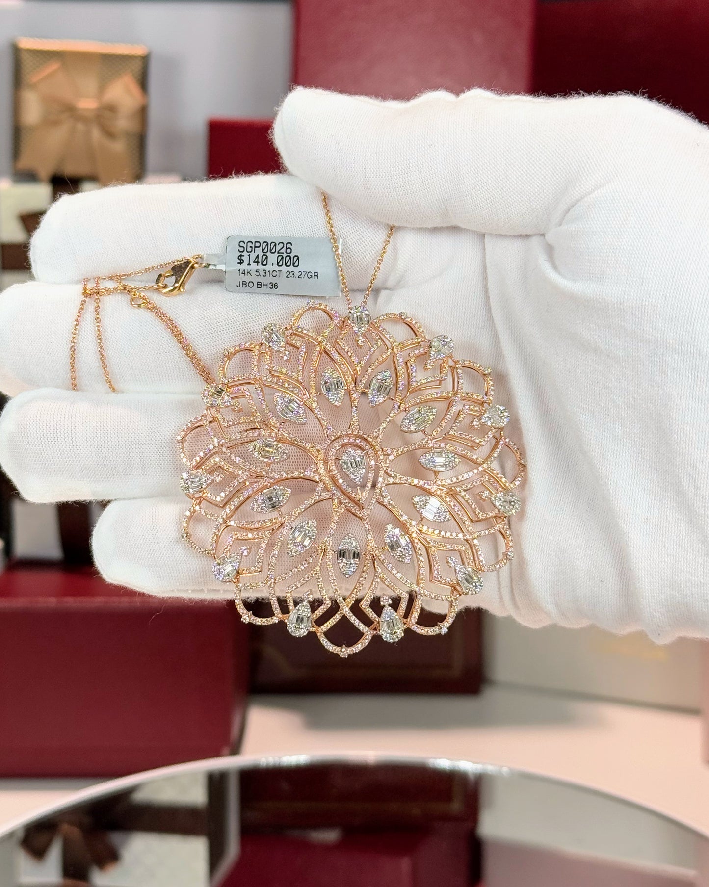 14k Rose Gold Filigree Diamond Pendant Necklace