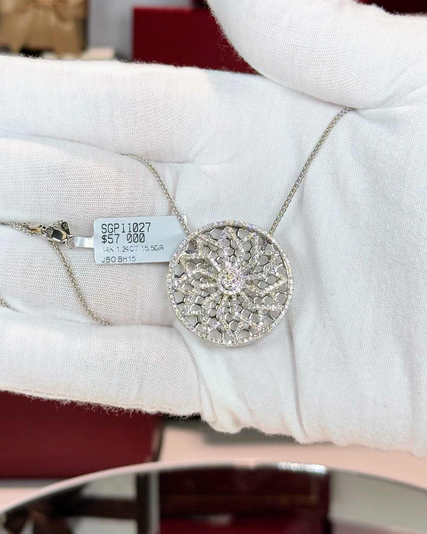 14k White Gold Rotating Ninja Star Diamond Pendant Necklace