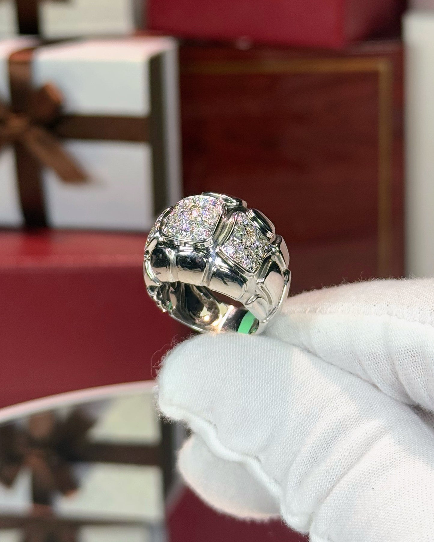 Alligator Skin Design Diamond Dome Ring