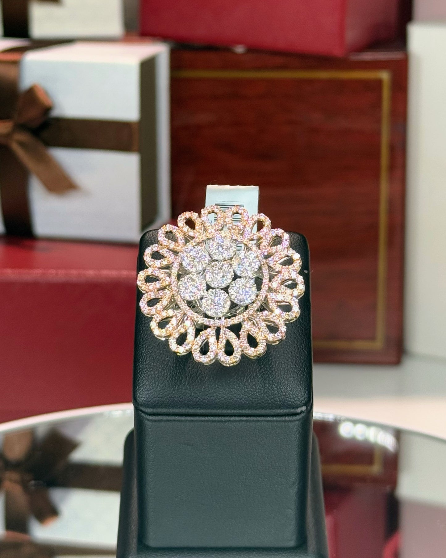 14k White Gold Diamond Sunflower Ring