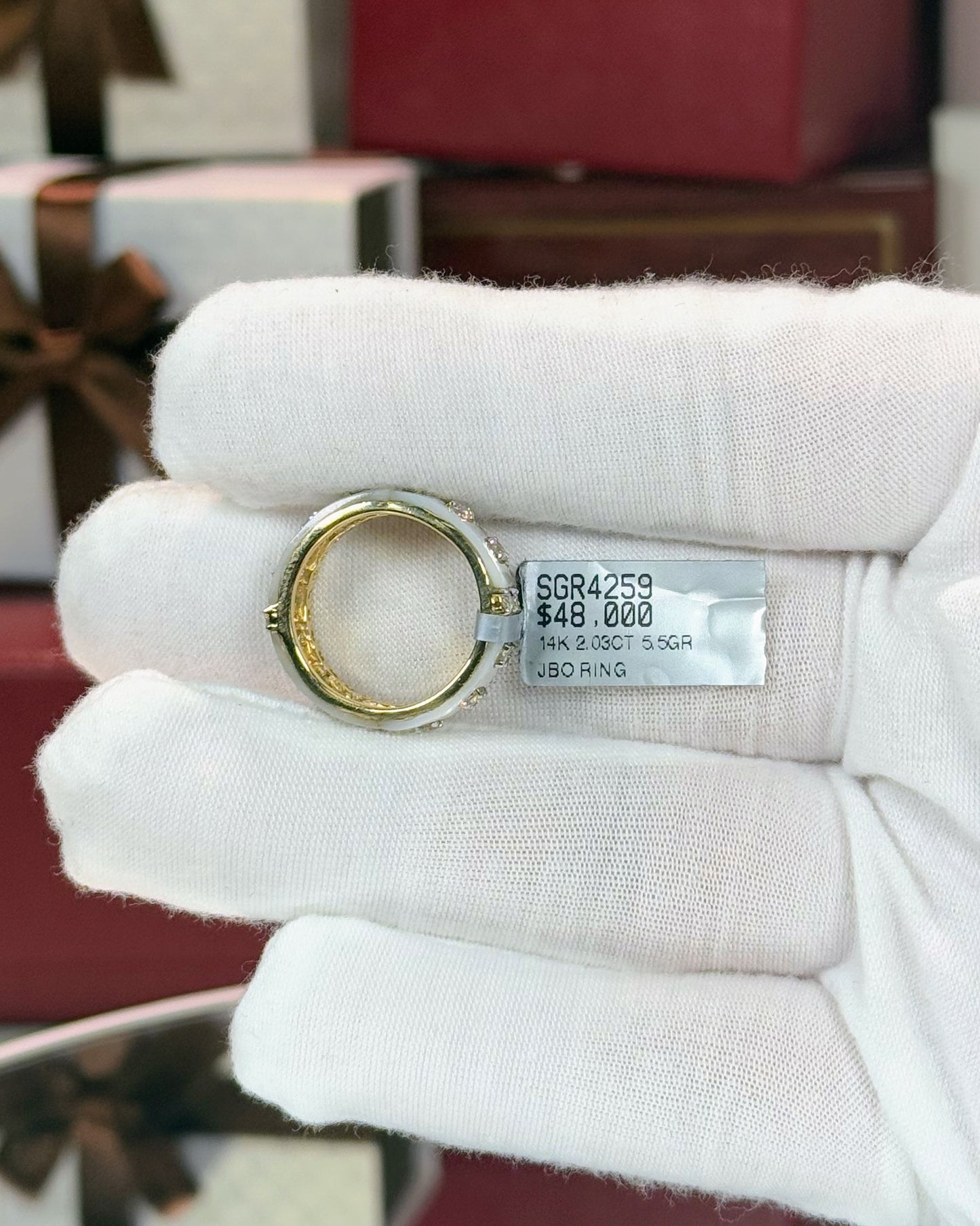 14k Yellow Gold MoP and Diamond Eternity Band Ring