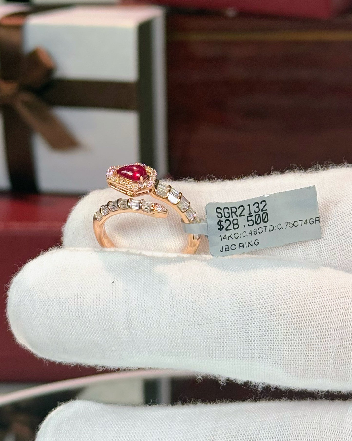 14k Rose Gold Ruby Head Serpent Wrap Ring
