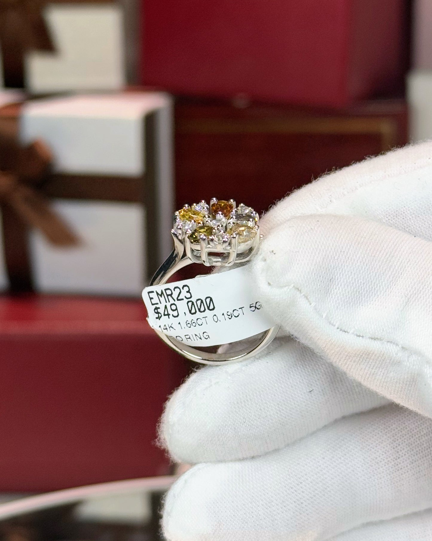 14k White Gold Fancy Color Diamond Cluster Ring