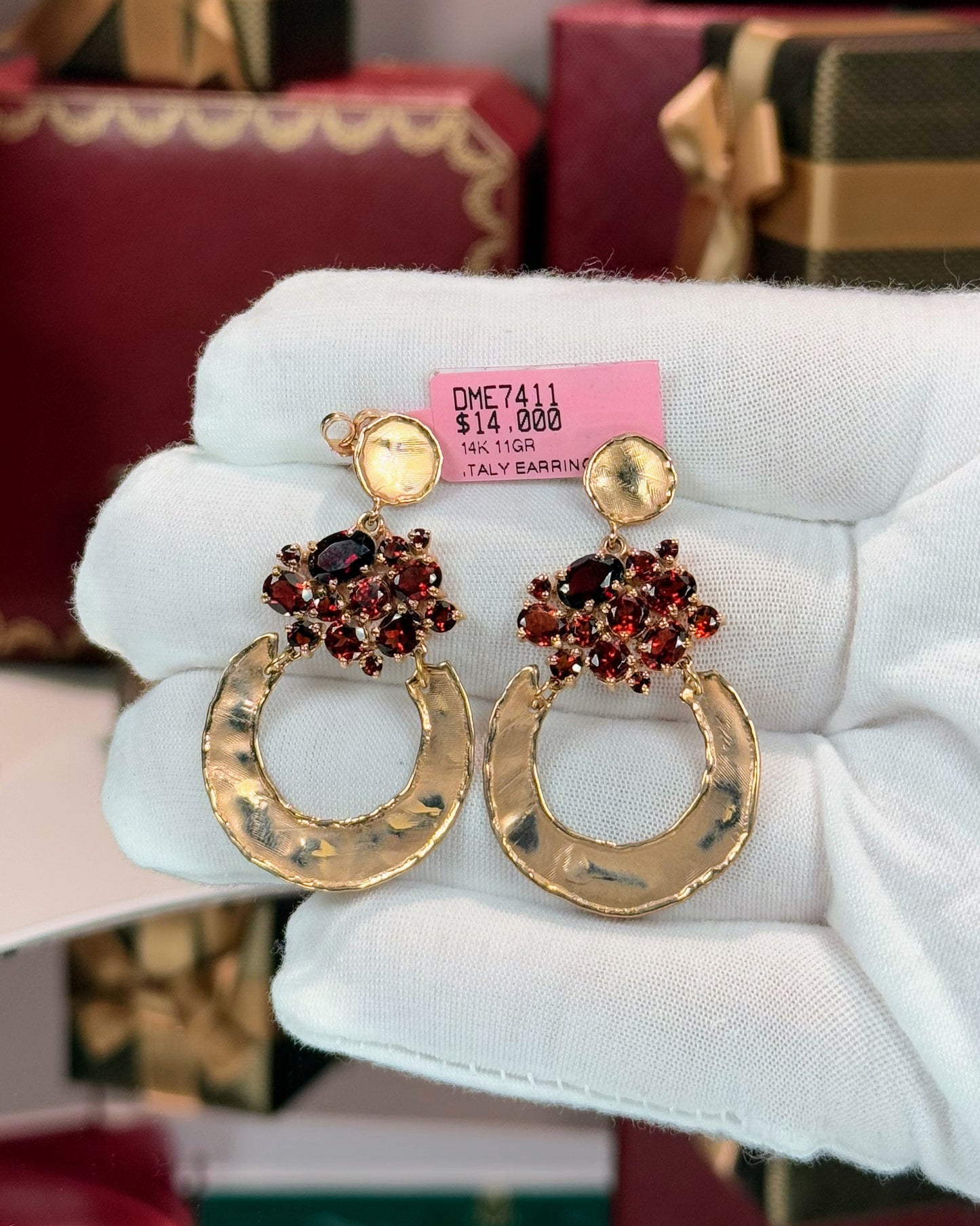 14k Hammered Finish Rose Gold Garnet Earrings