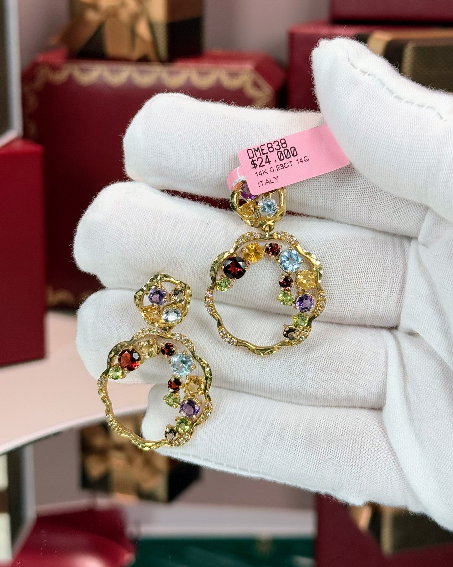 14k Yellow Gold Assorted Colorstones Circle Flower Earrings