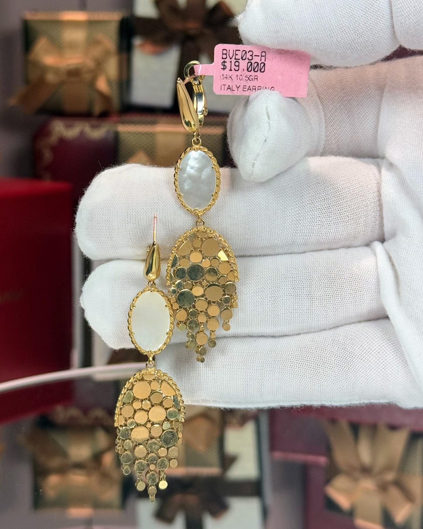 14k Yellow Gold Mother of Pearl Earrings