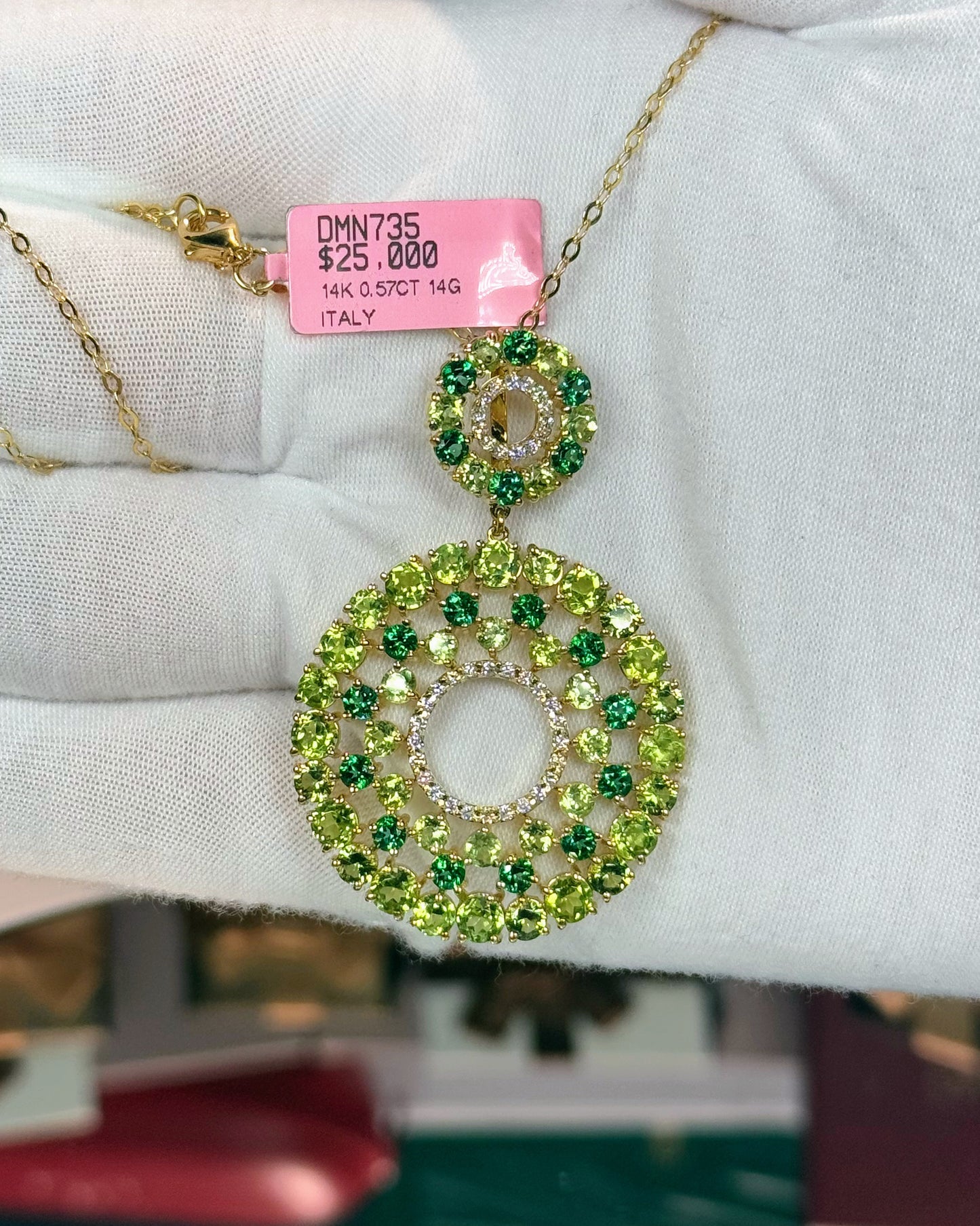 14k Yellow Gold Colorful Gemstones Pendant Necklace