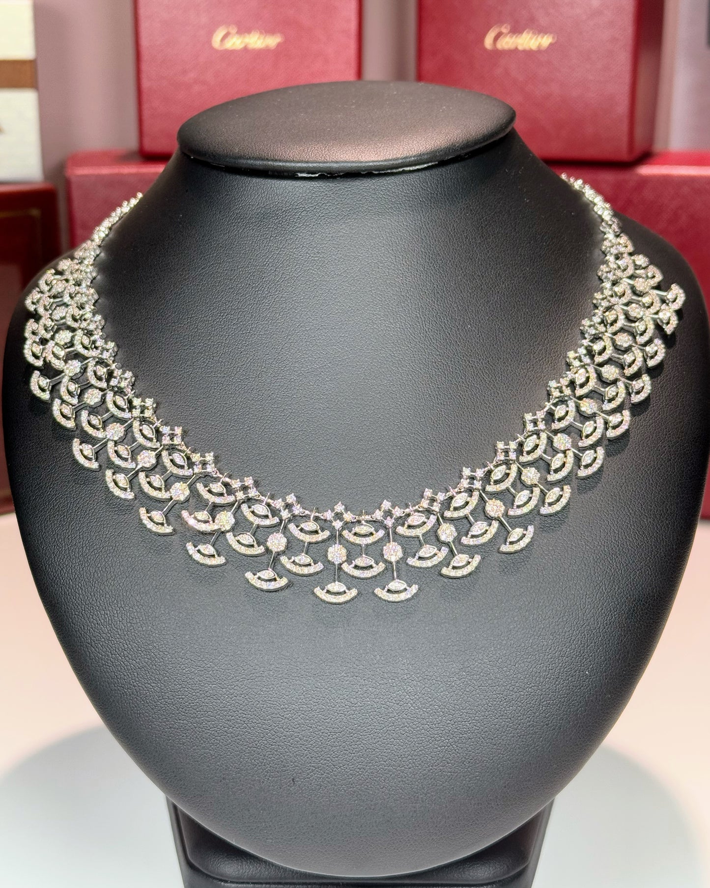 Maidenhair Leaf Design 14k White Gold Diamond Necklace