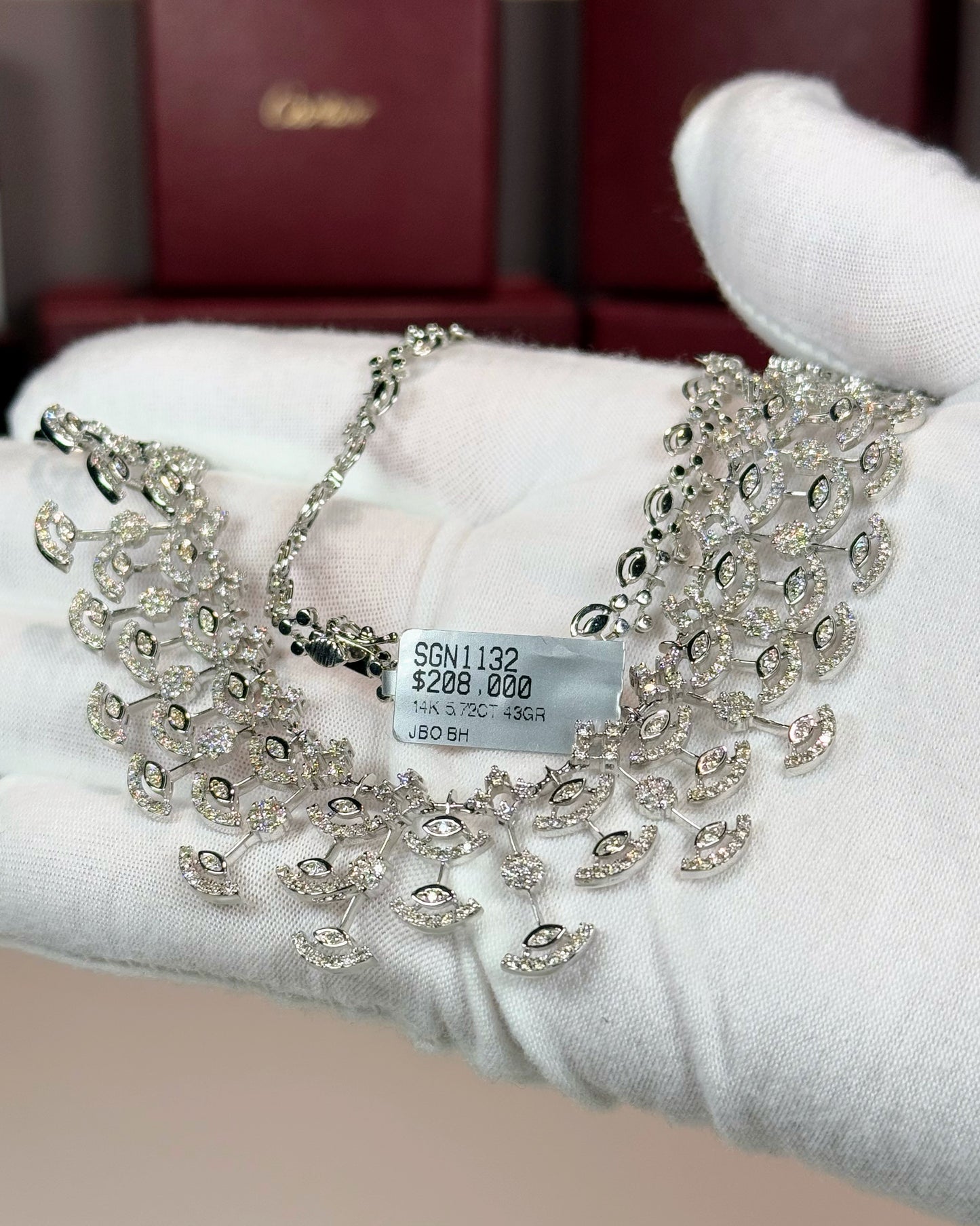 Maidenhair Leaf Design 14k White Gold Diamond Necklace