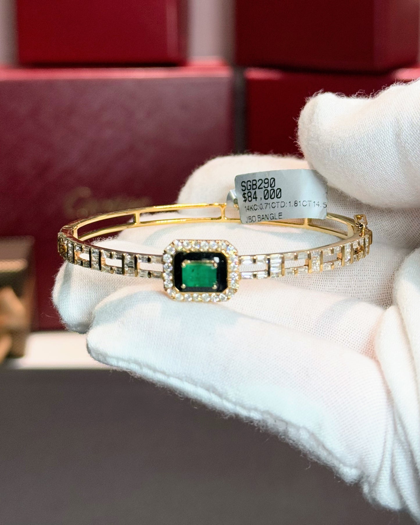 14k Yellow Gold Emerald and Diamond Enermal Bangle