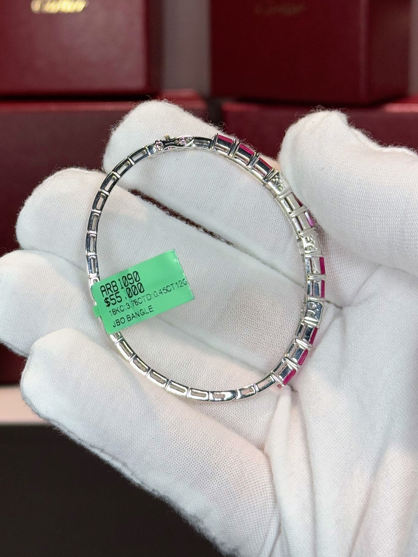 18k White Gold Ruby and Diamond Bangle
