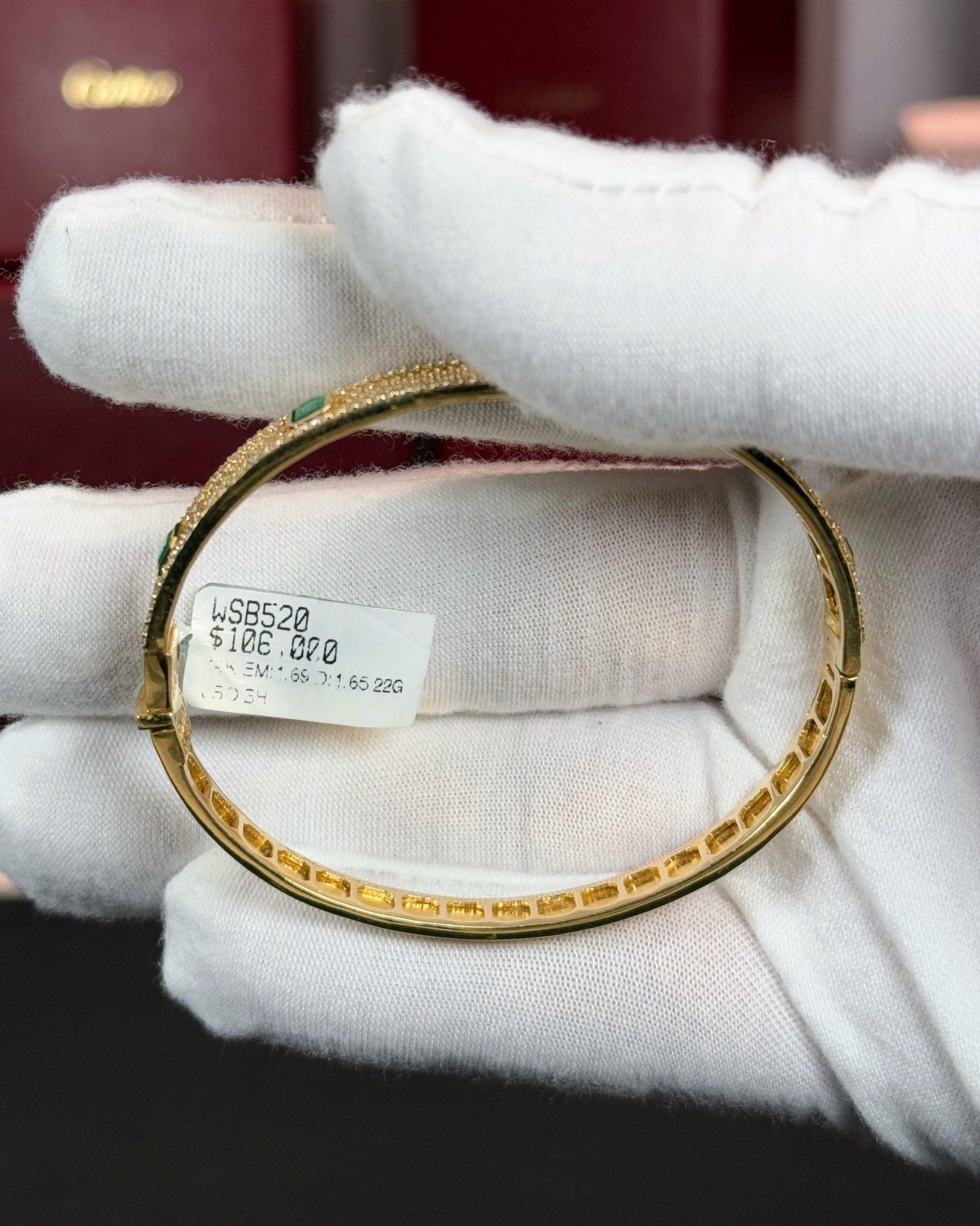 14k Yellow Gold Emerald and Diamond Bangle