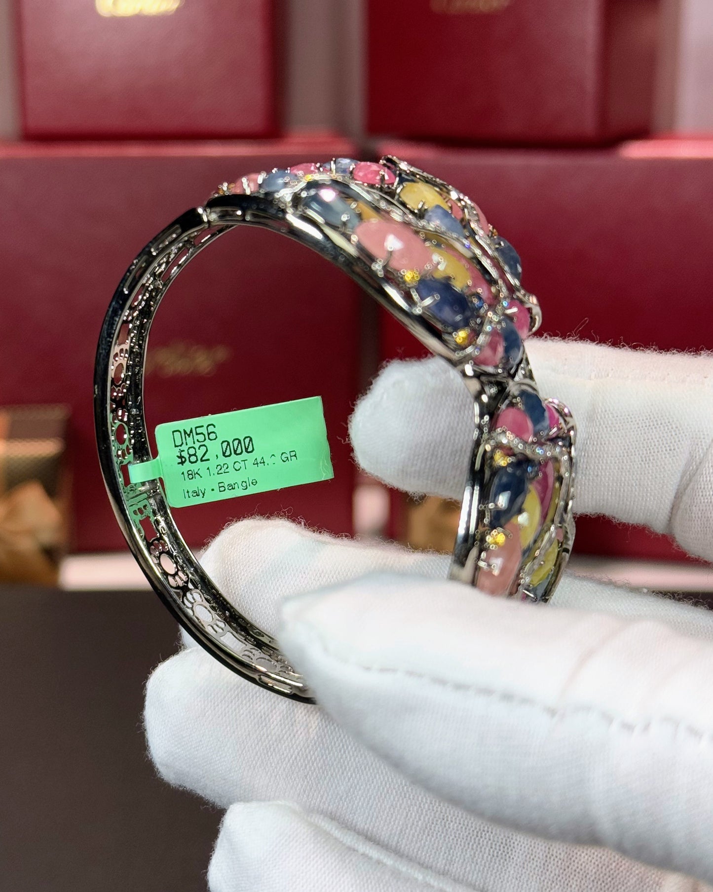 Assorted Color Sapphire Butterfly Design 18k White Gold Bangle