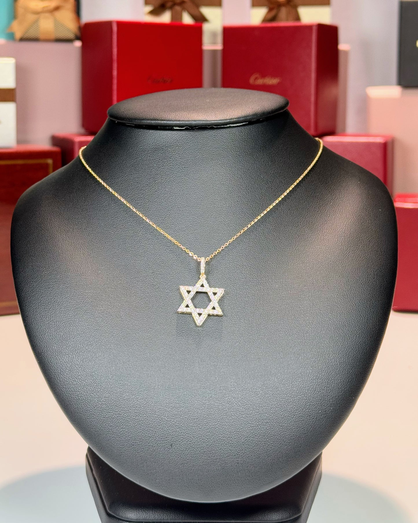 14k Yellow Gold Star of David Diamond Pendant Necklace
