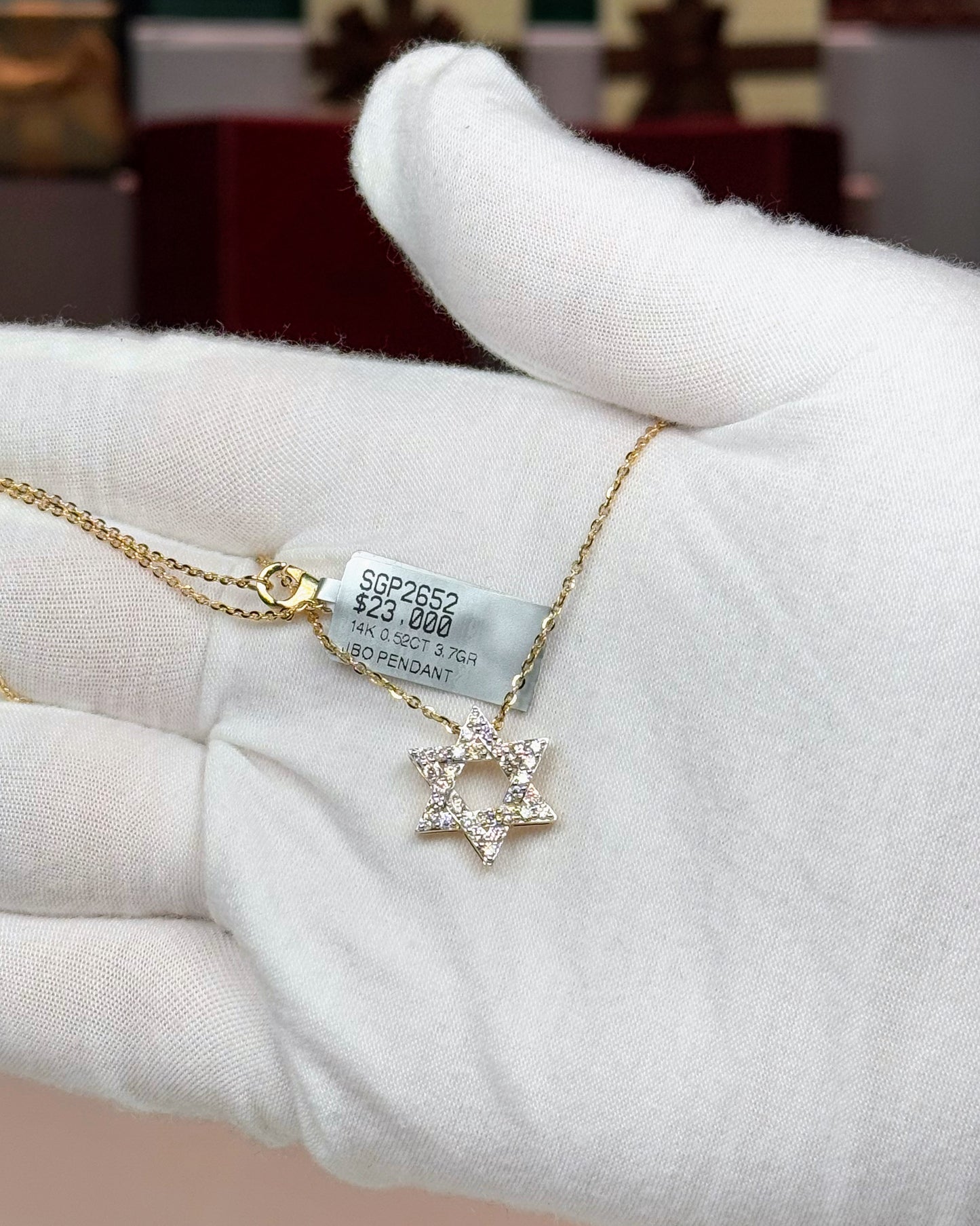 14k Yellow Gold Star of David Diamond Pendant Necklace