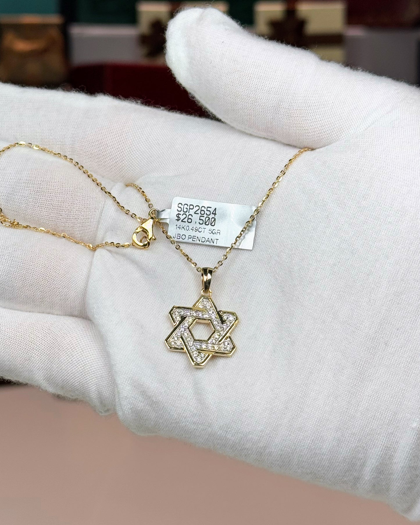14k Yellow Gold Star of David Diamond Pendant Necklace