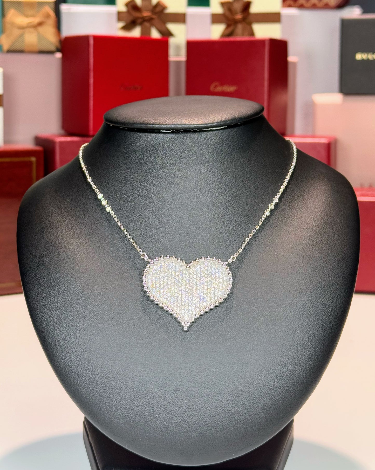 14k White Gold Diamond Pave Heart Pendant Necklace