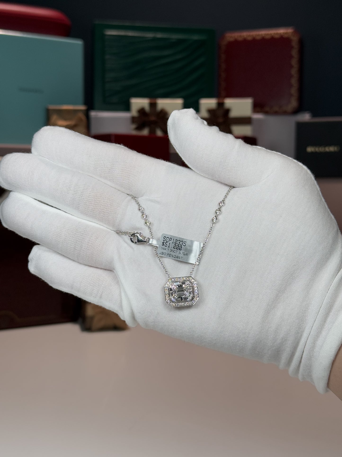 14k White Gold Diamond Pave Pendant Necklace