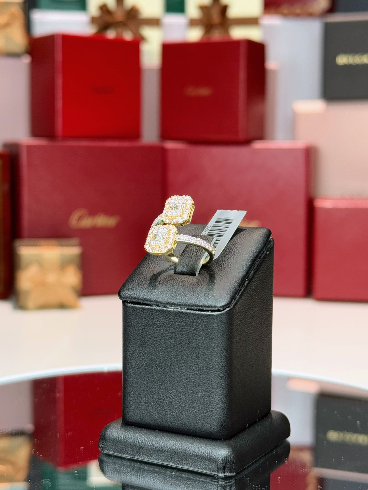 14k Yellow Gold Diamond Cluster Bypass Ring