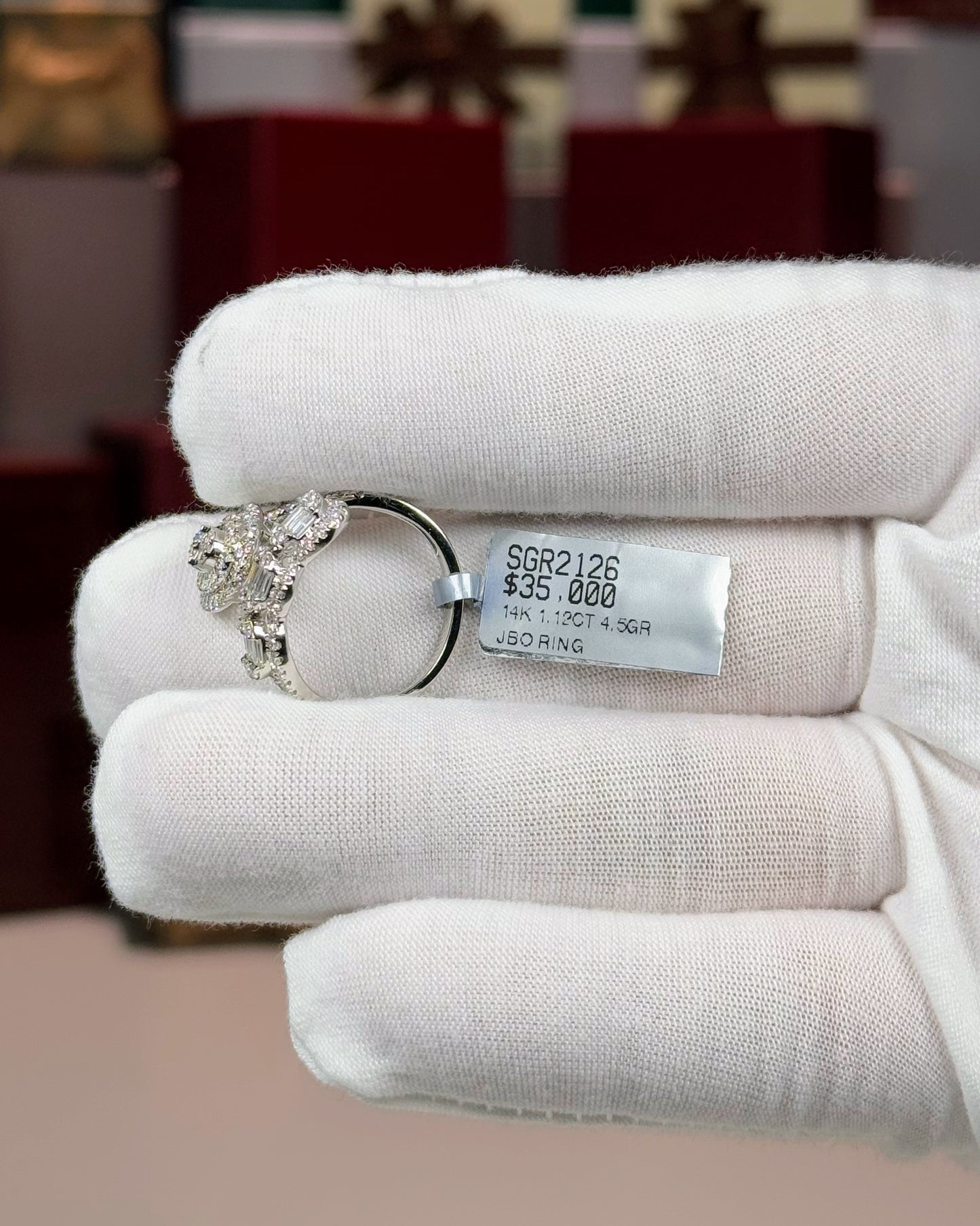 14k White Gold Diamond Cluster Bypass Ring