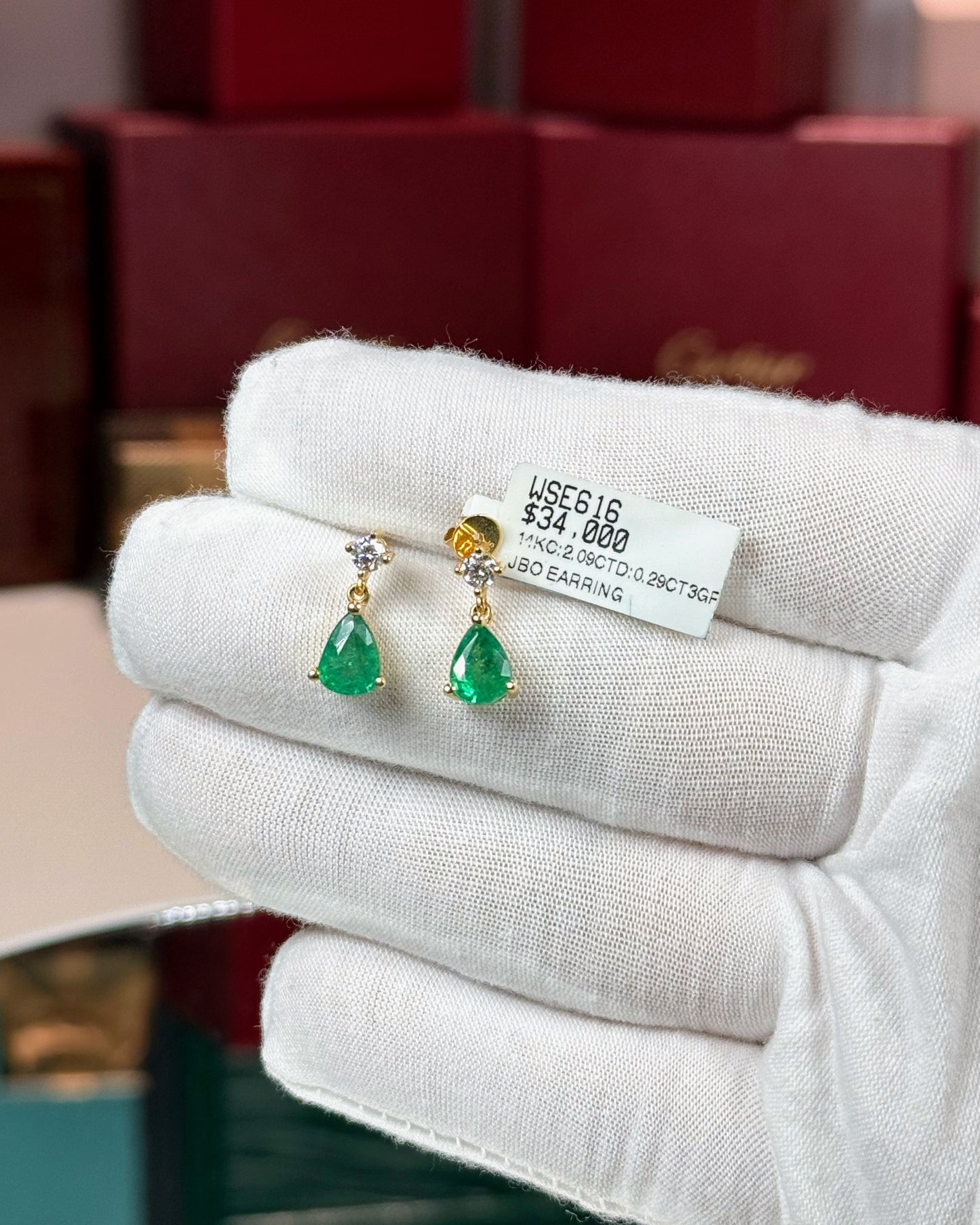 14k Yellow Gold Emerald Diamond Earrings