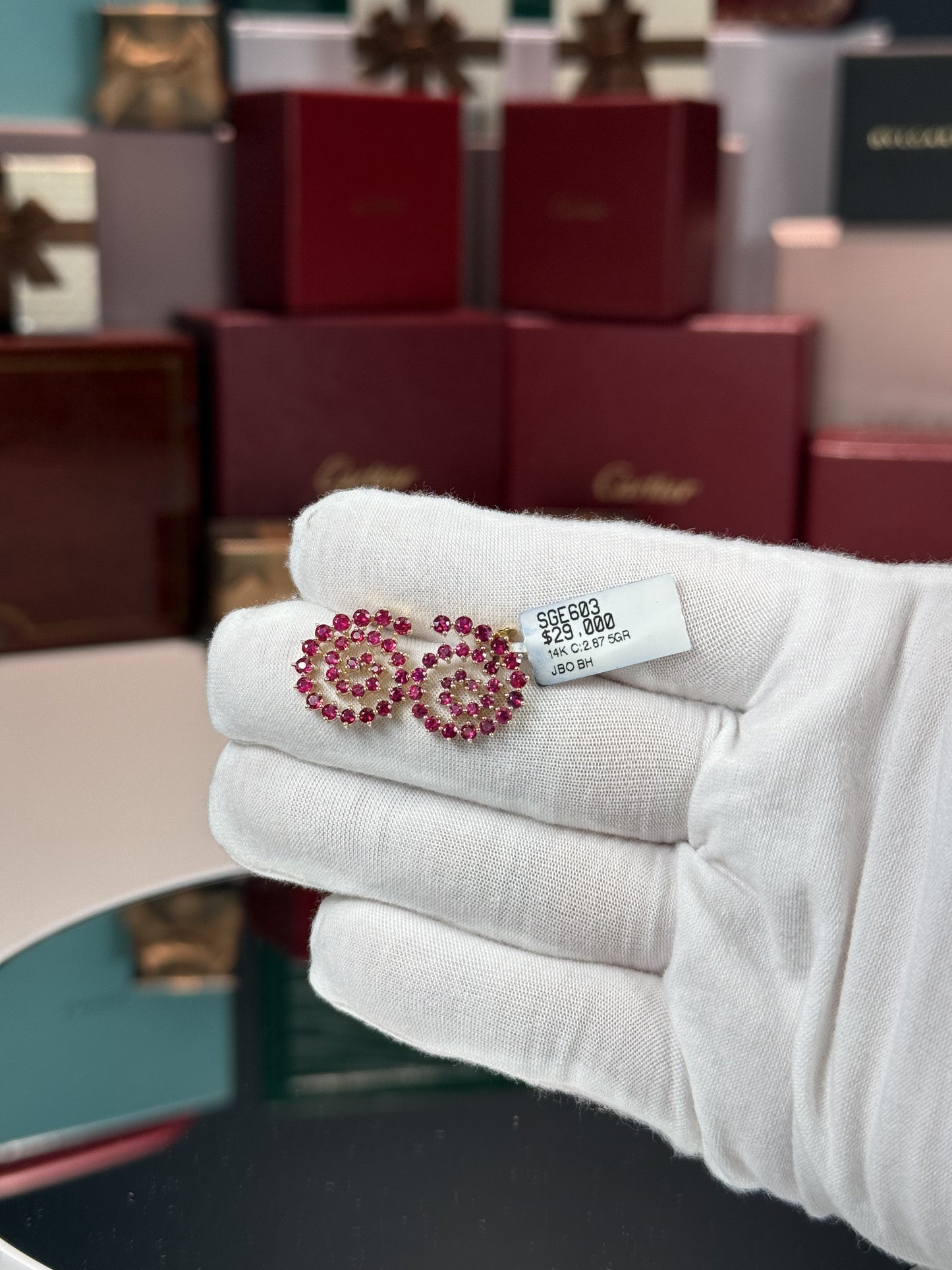 14k Yellow Gold Swril Ruby Earrings