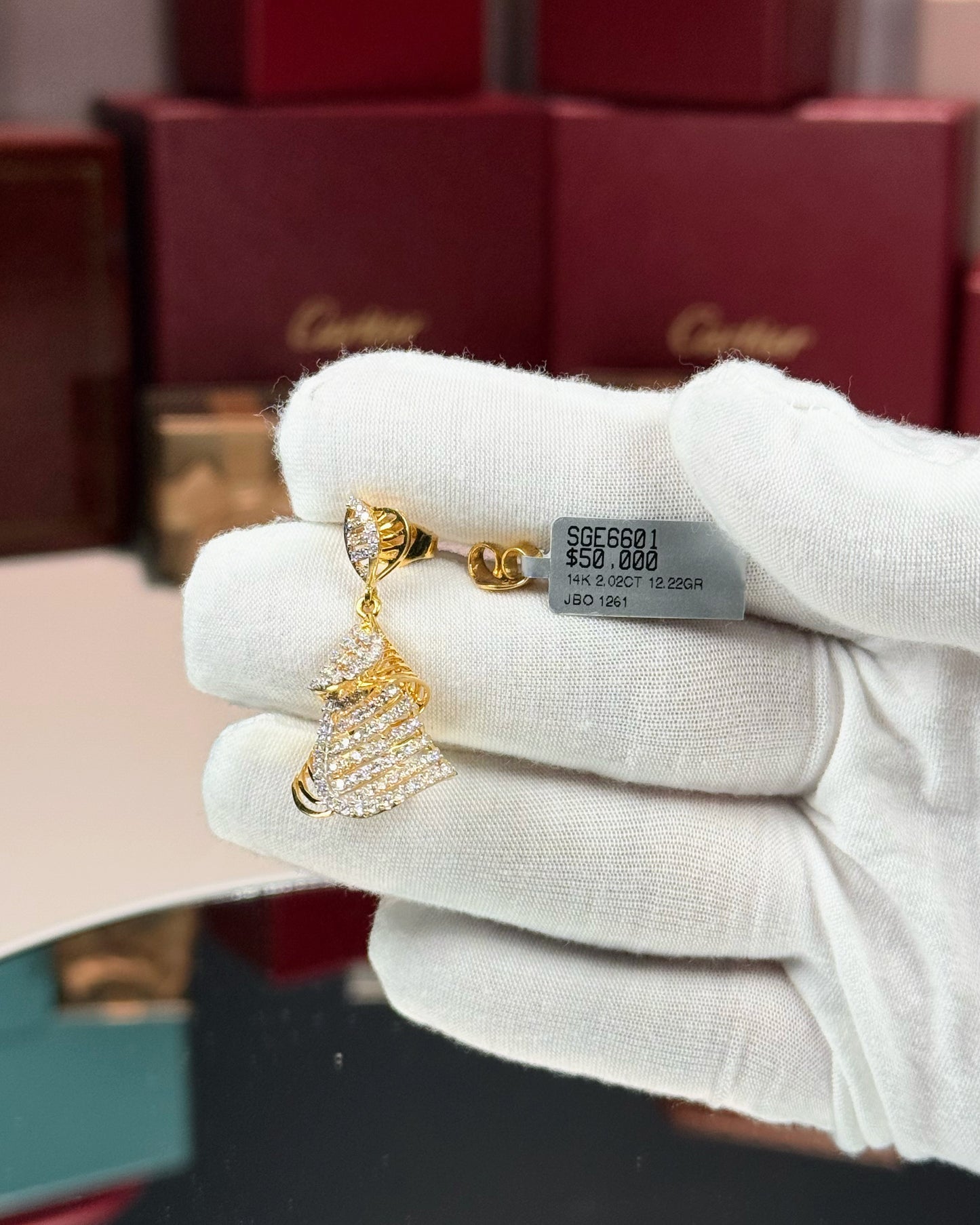 14k Yellow Gold Tiered Cones Diamond Drop Earrings