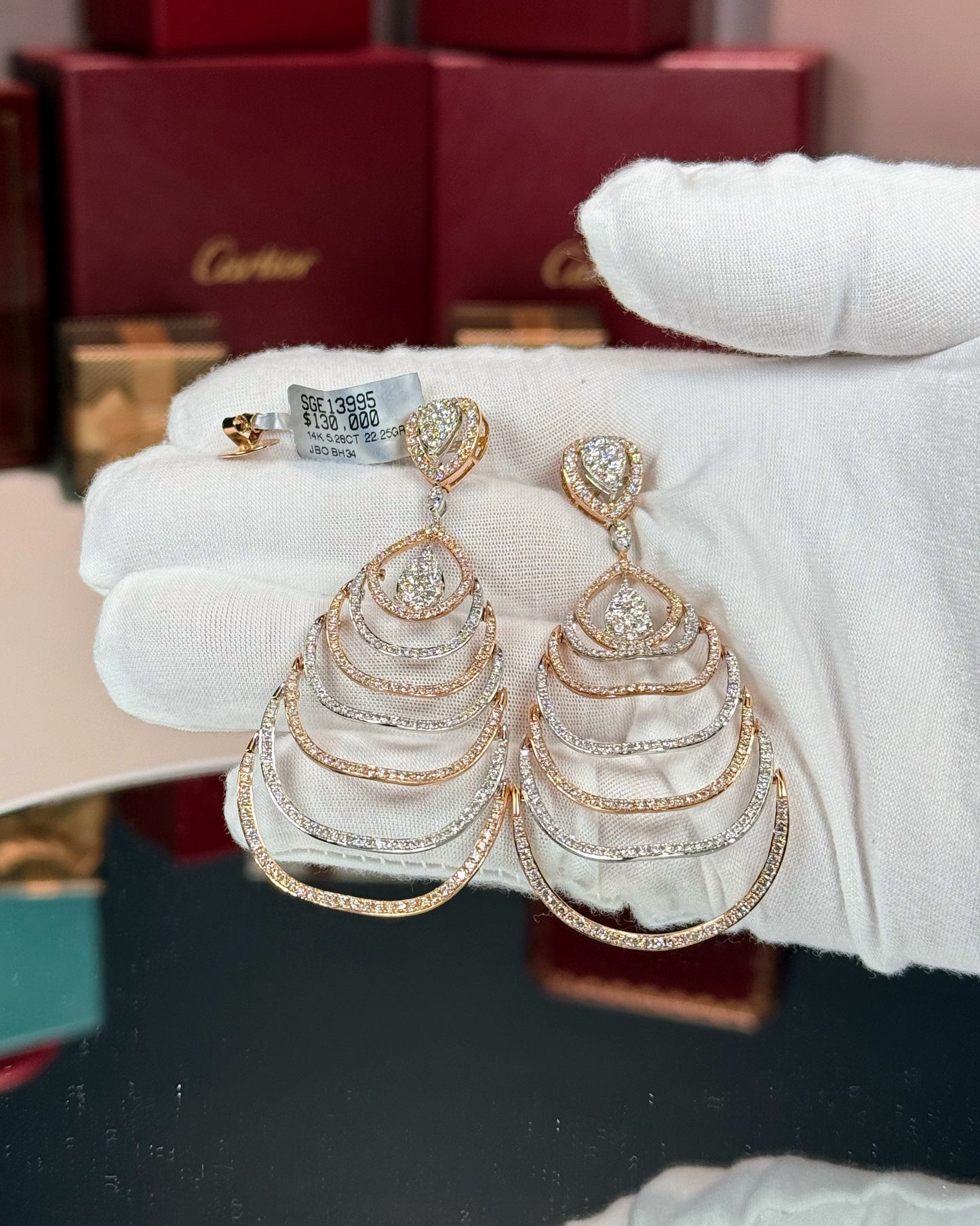 14k Two Color Chandelier Diamond Earrings