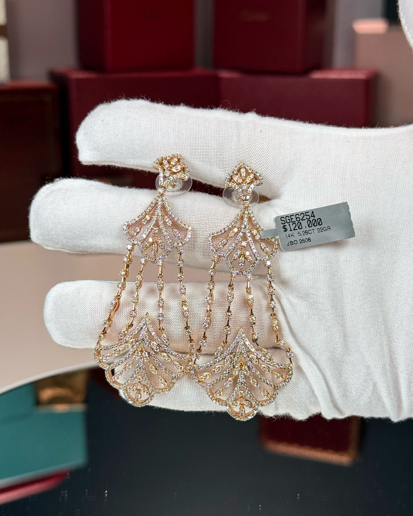14k Rose Gold Chandelier Diamond Earrings