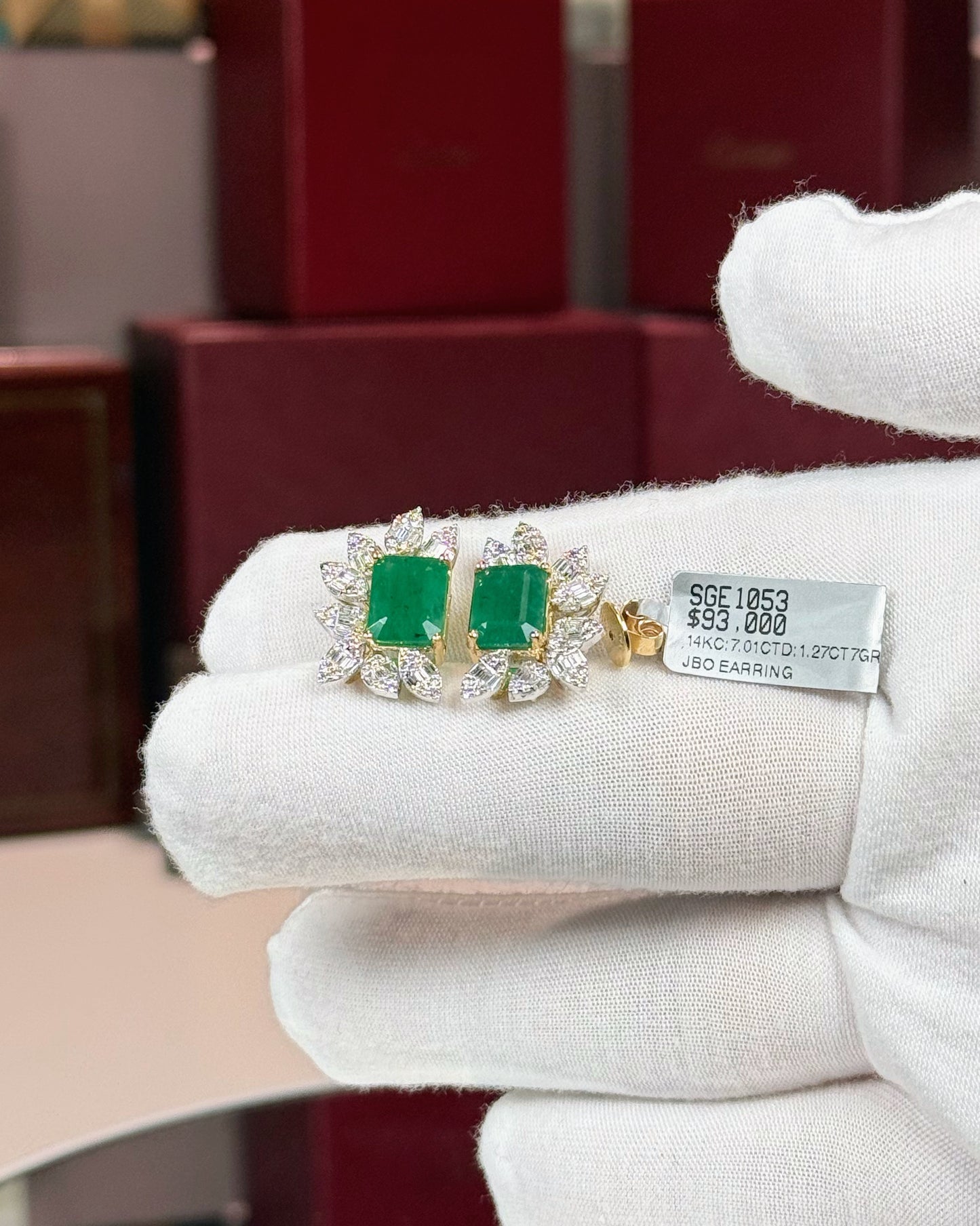 14k Yellow Gold Emerald and Diamond Earrings