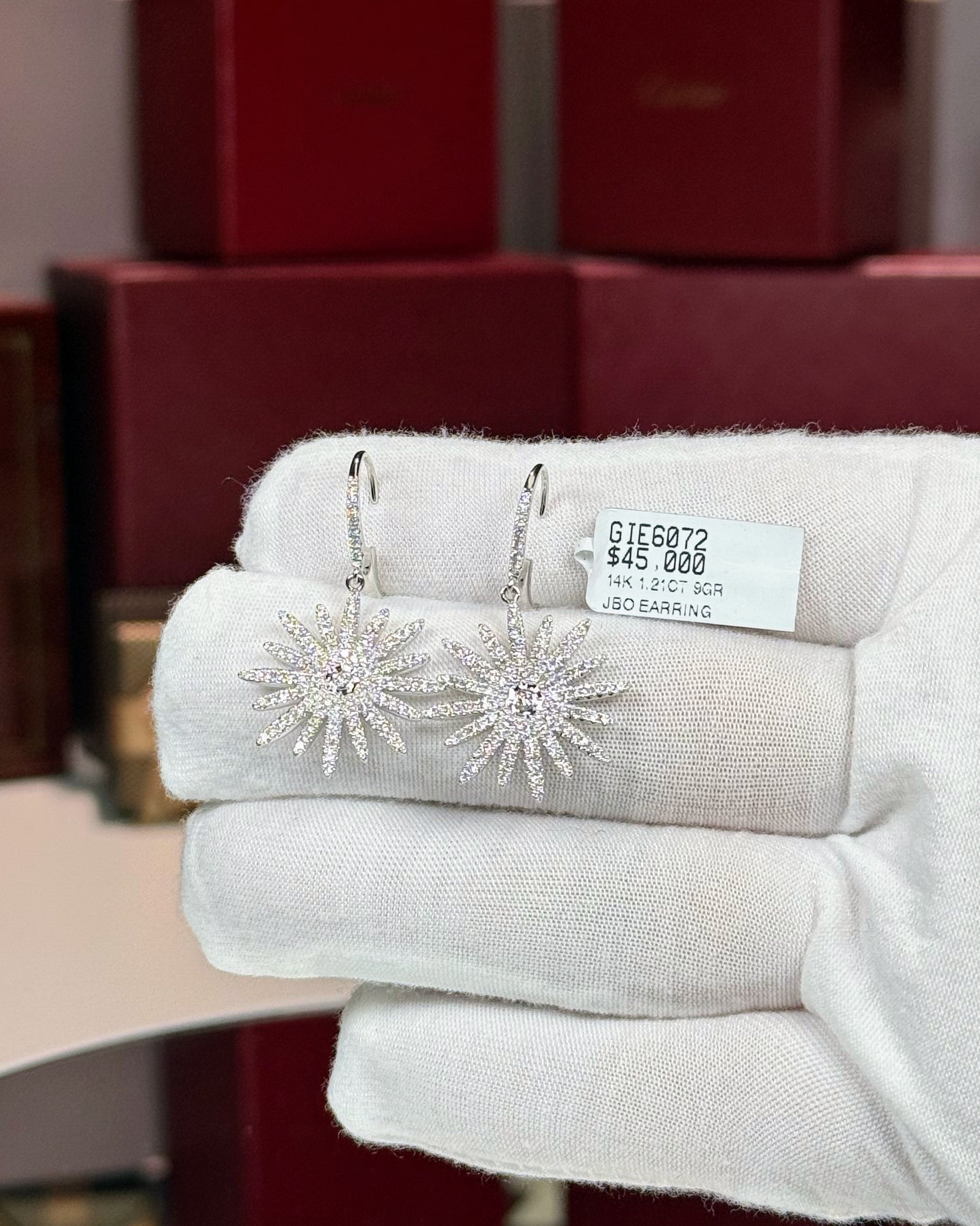 14k White Gold Drop North Star Diamond Earrings