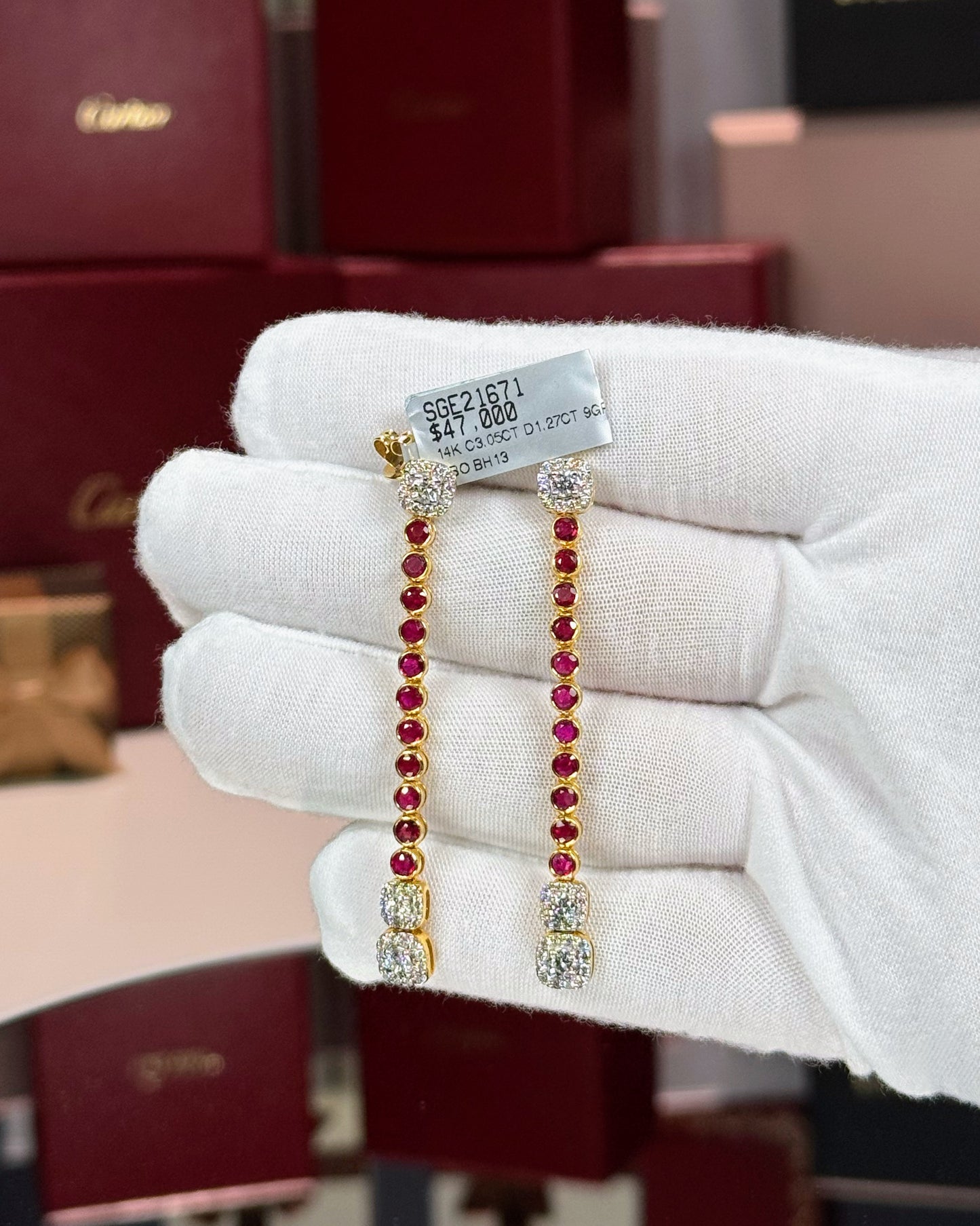 14k Yellow Gold Ruby and Diamond Tennis Earrings