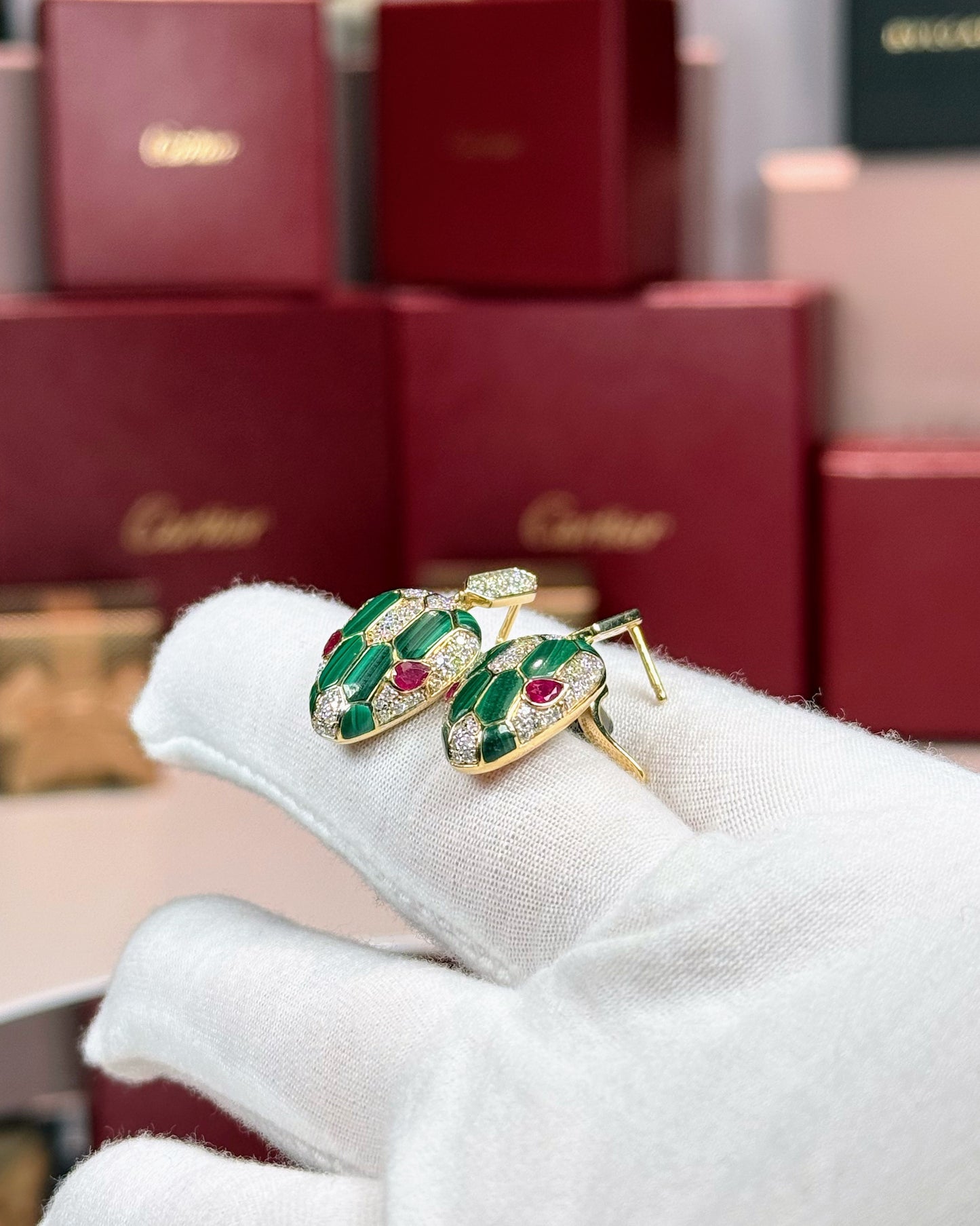 14k Yellow Gold Serpent Head Earrings