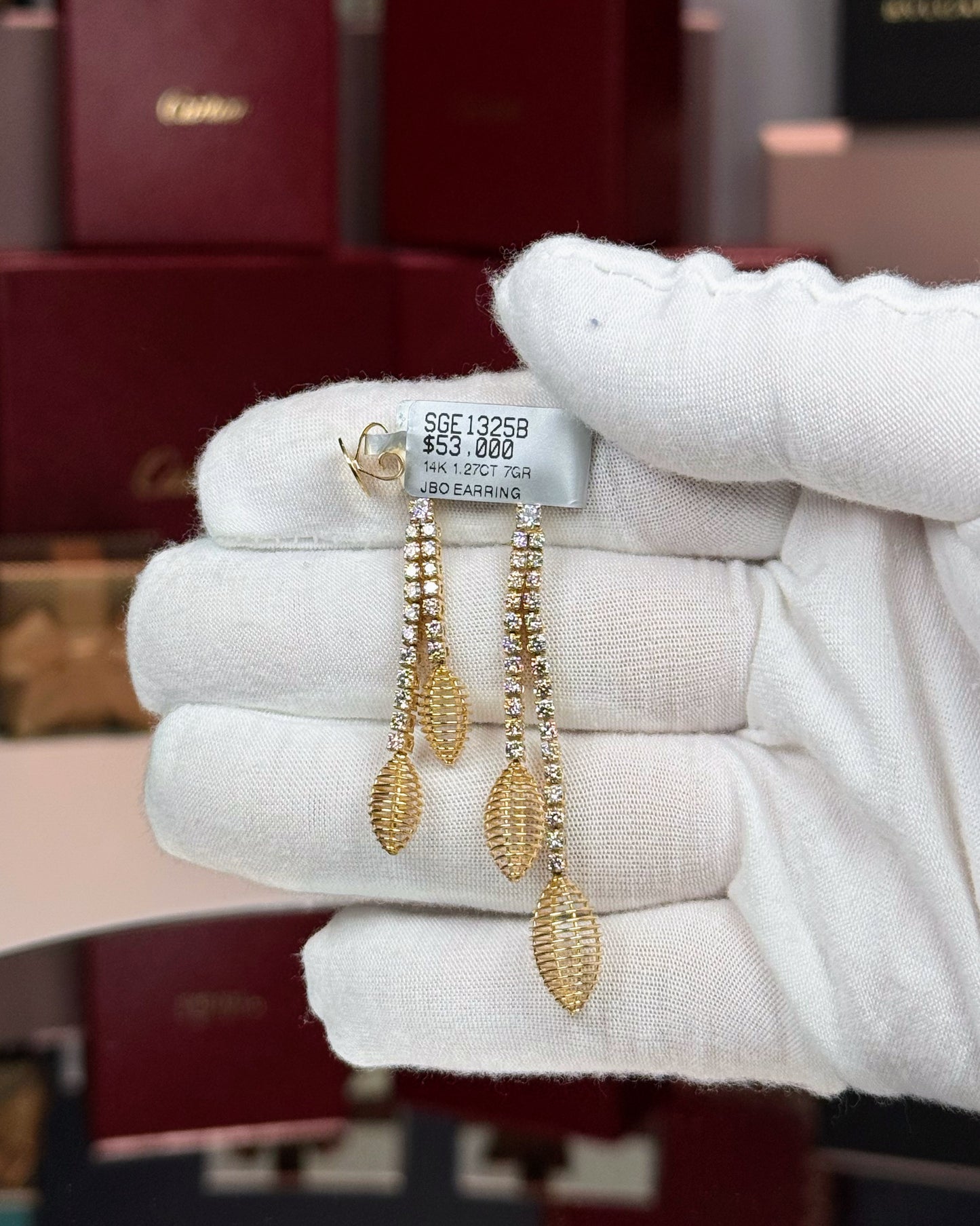 14k Yellow Gold Corn Shape Drop Diamond Earrings