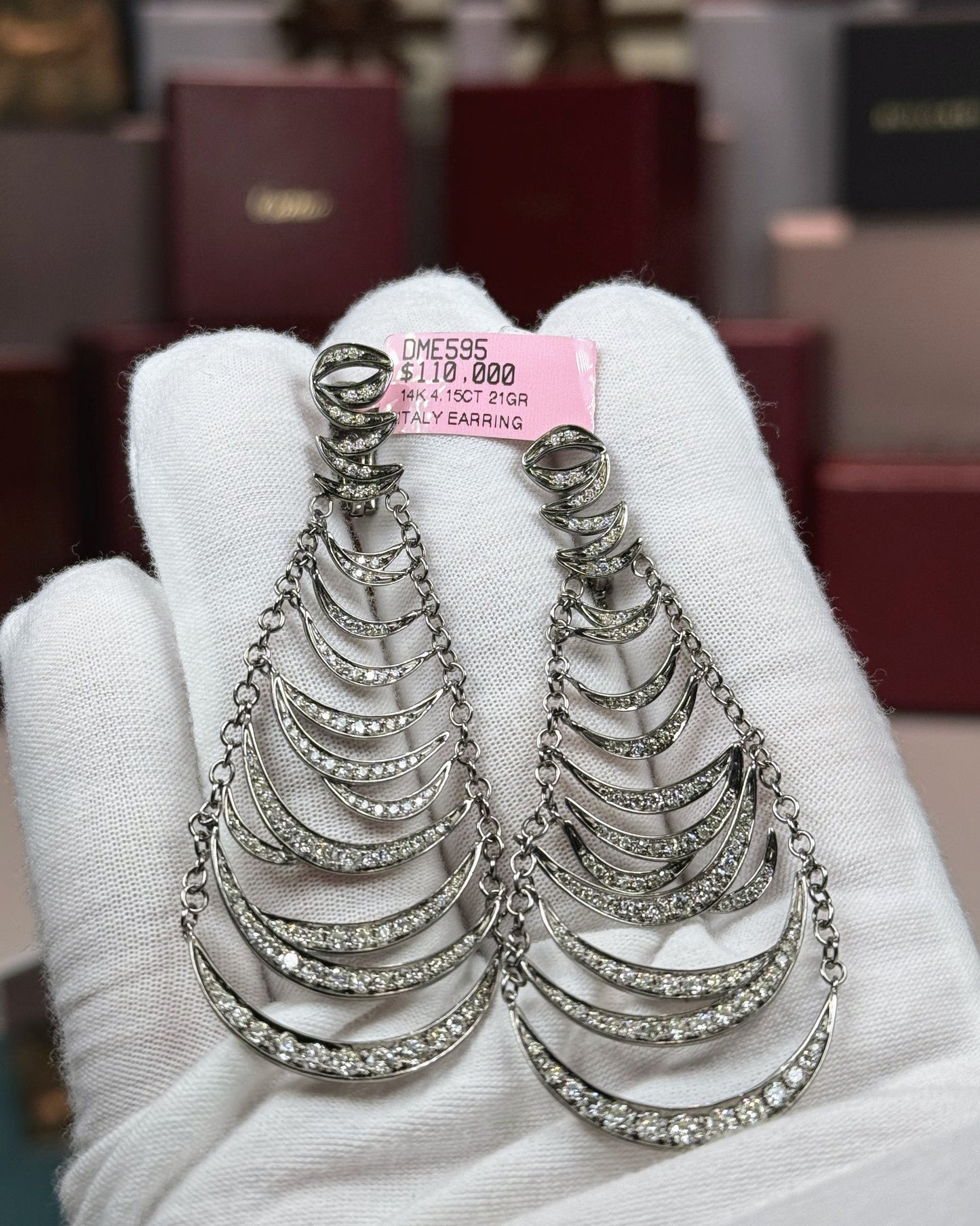 14k White Gold Diamond Drop Earrings