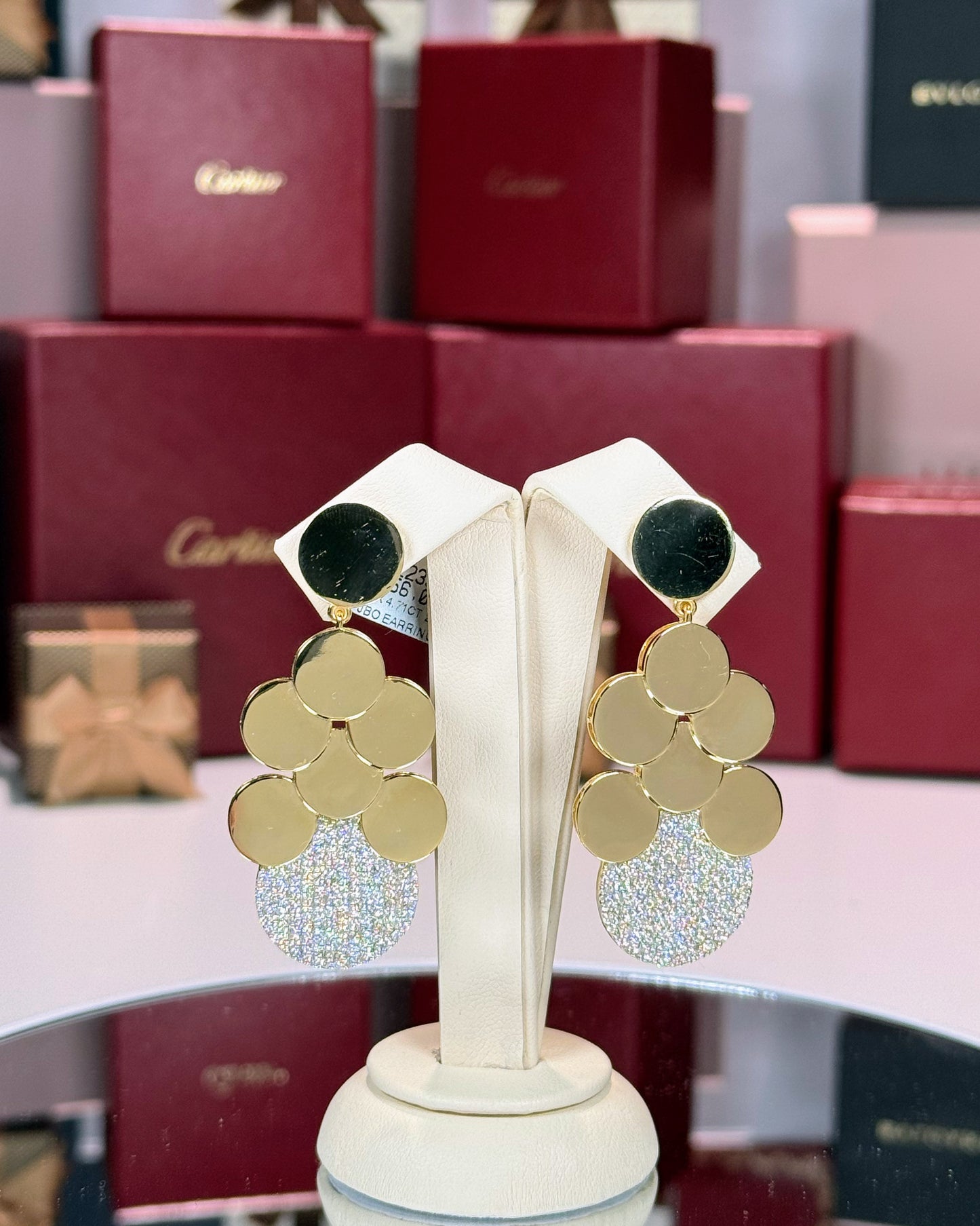 14k Yellow Gold Cluster Circles Diamond Earrings