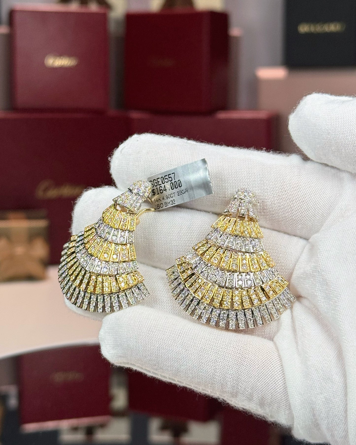 14k Gold Two Tone Fan Diamond Earrings
