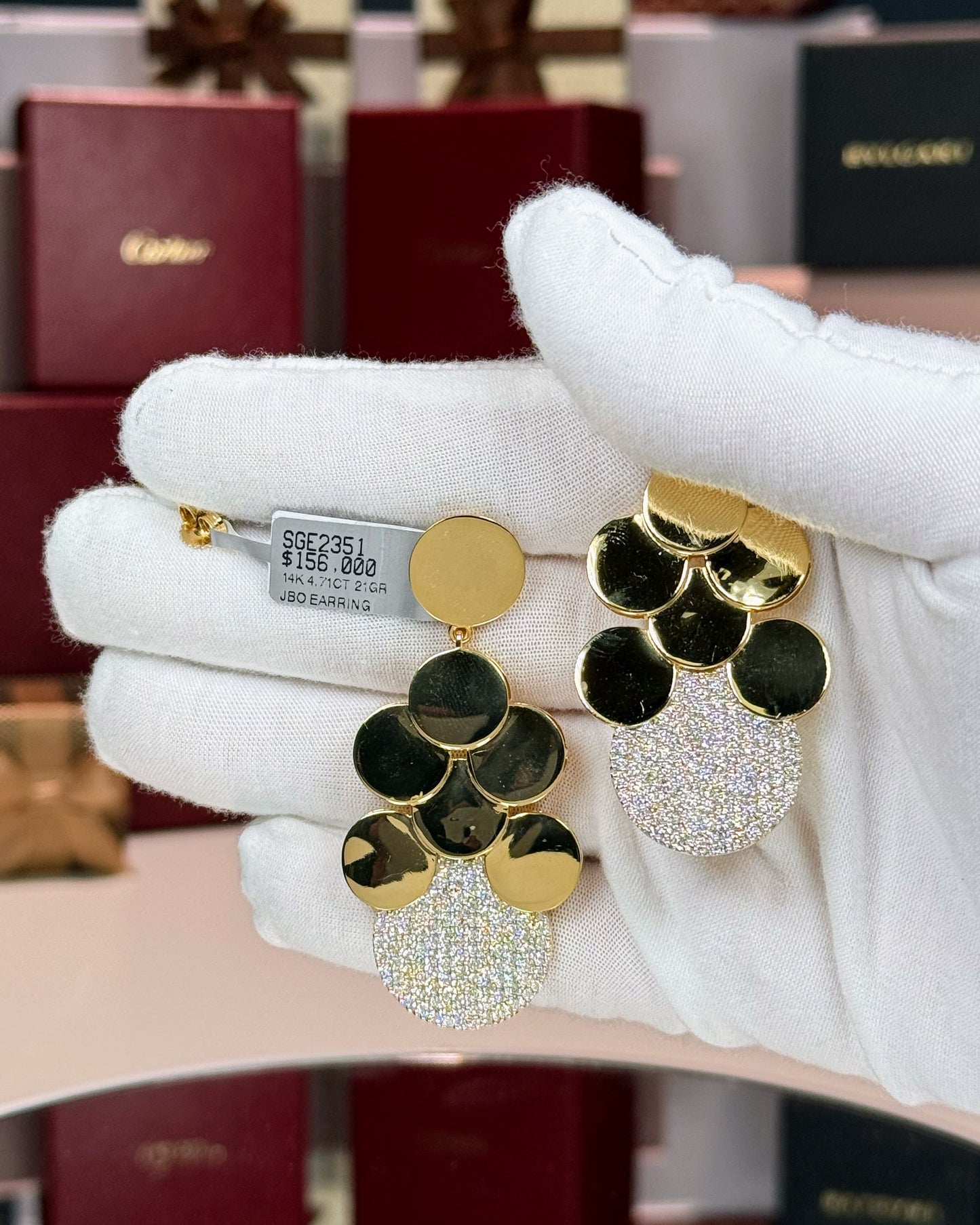 14k Yellow Gold Cluster Circles Diamond Earrings